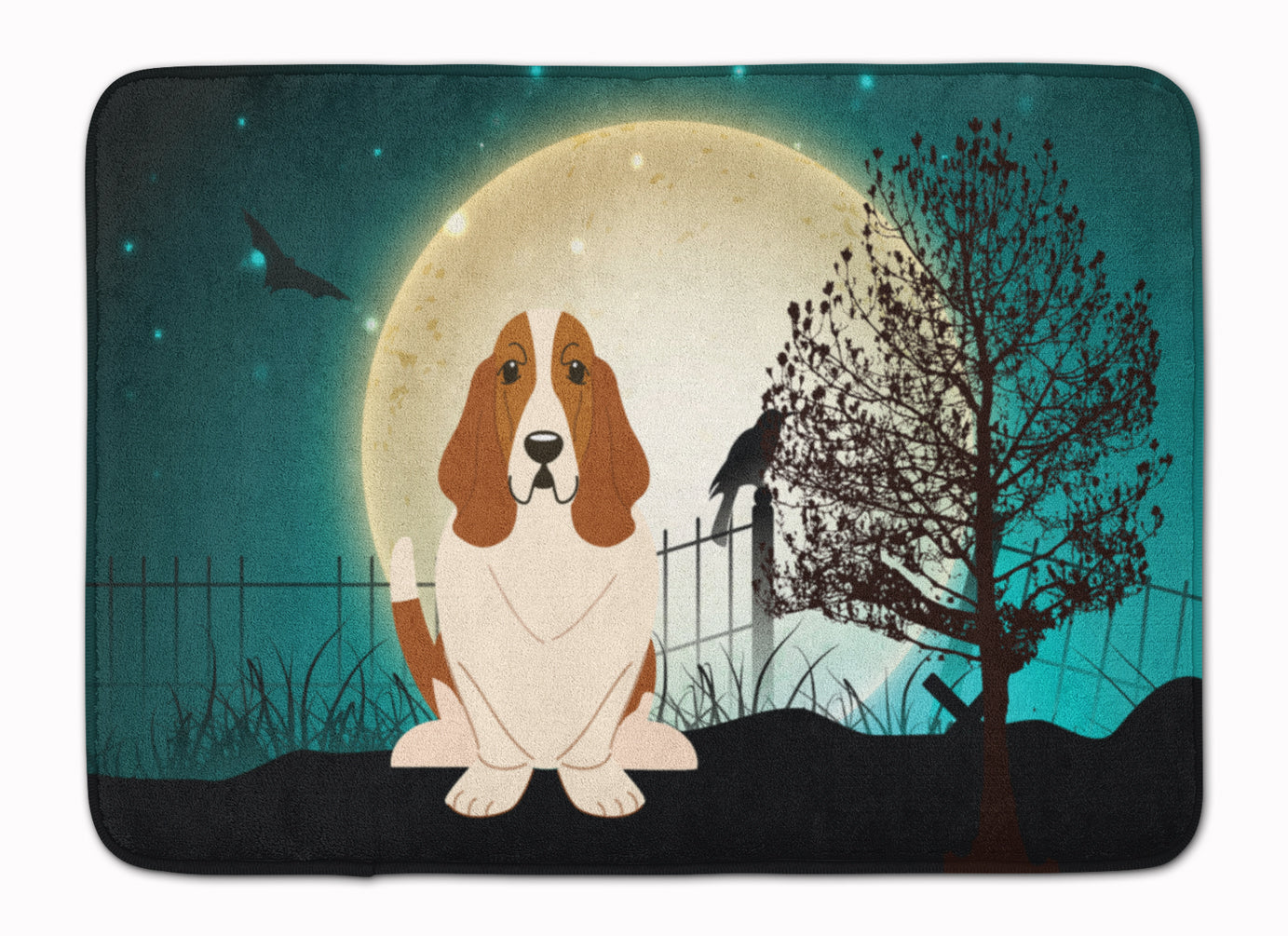 Halloween Scary Basset Hound Memory Foam Kitchen Mat Machine Washable Anti-Fatigue Cushion Comfort Bath or Kitchen Rug