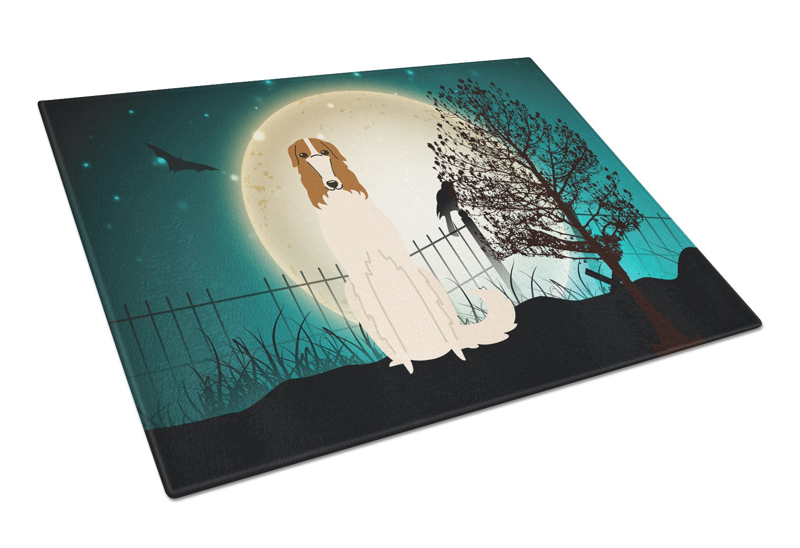 Halloween Scary Borzoi Cutting Board Tempered Glass Kitchen Cutting Surface, Heat Resistant Chopping, Non-Slip Feet, Food Prep & Serving