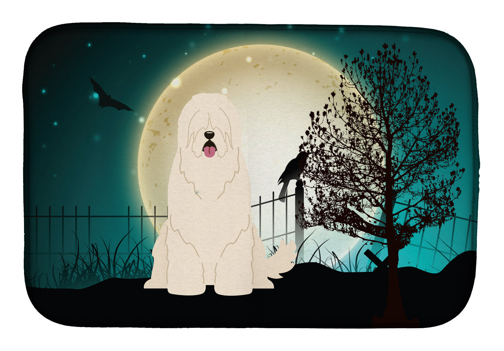 Halloween Scary South Russian Sheepdog Dish Drying Mat Absorbent Dish Drying Mat Pad for Kitchen Counter Dish Drainer Mat for Countertop, 14 x 21", Multicolor