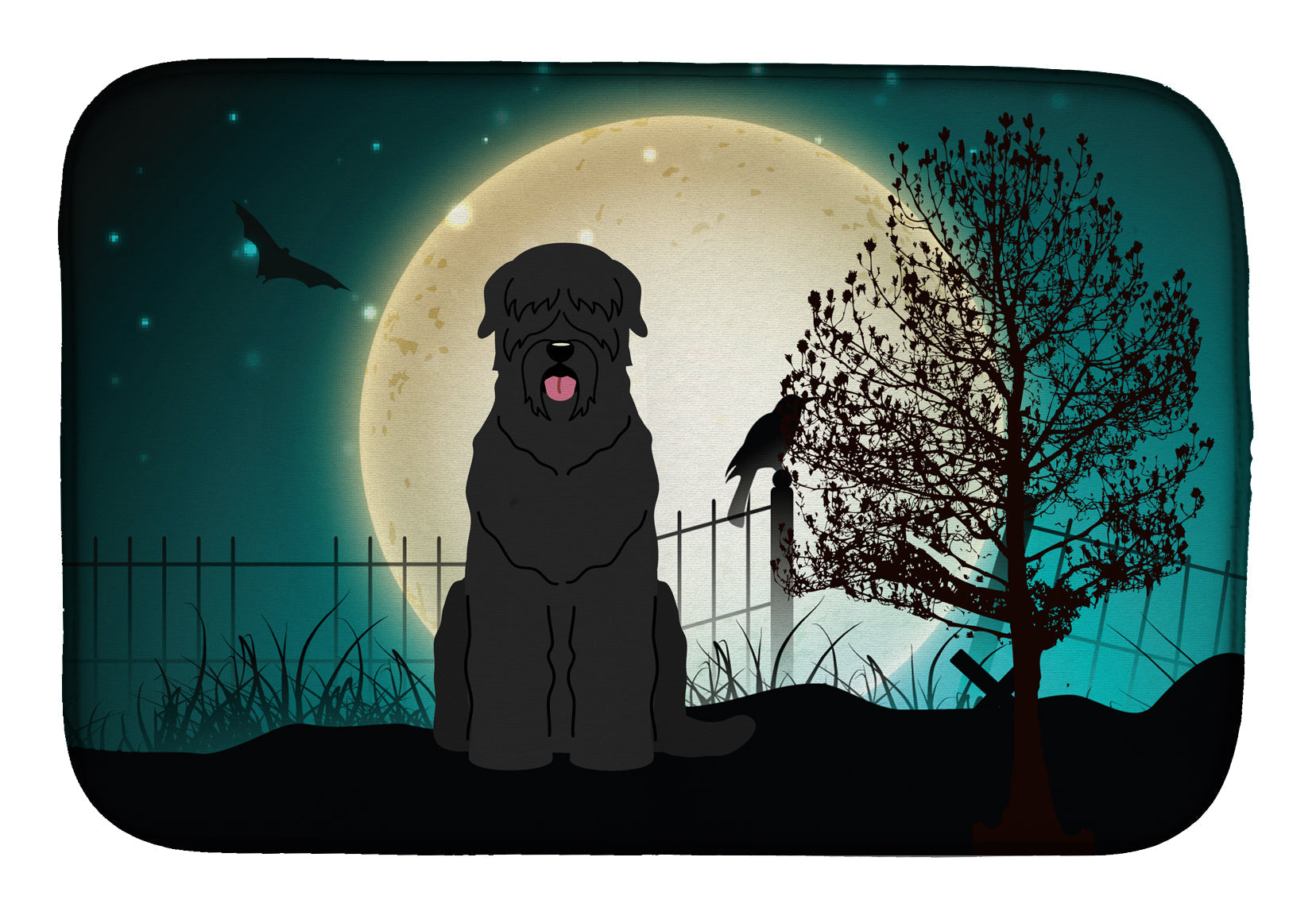 Halloween Scary Black Russian Terrier Dish Drying Mat Absorbent Dish Drying Mat Pad for Kitchen Counter Dish Drainer Mat for Countertop, 14 x 21", Multicolor