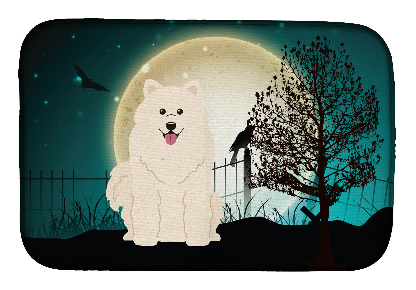 Halloween Scary Samoyed Dish Drying Mat Absorbent Dish Drying Mat Pad for Kitchen Counter Dish Drainer Mat for Countertop, 14 x 21", Multicolor