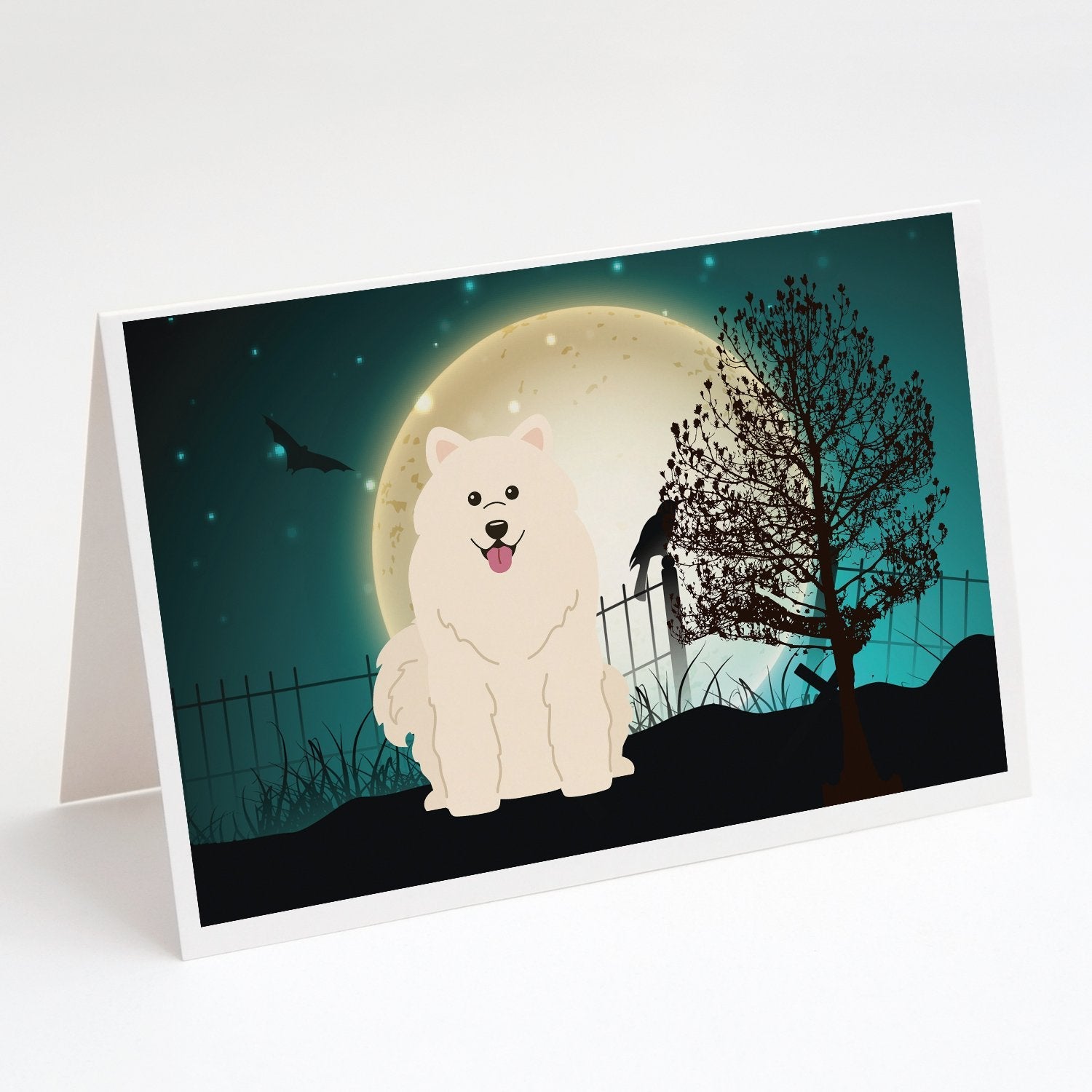 Halloween Scary Samoyed Greeting Cards Pack of 8 Blank Cards with Envelopes Whimsical A7 Size 5x7