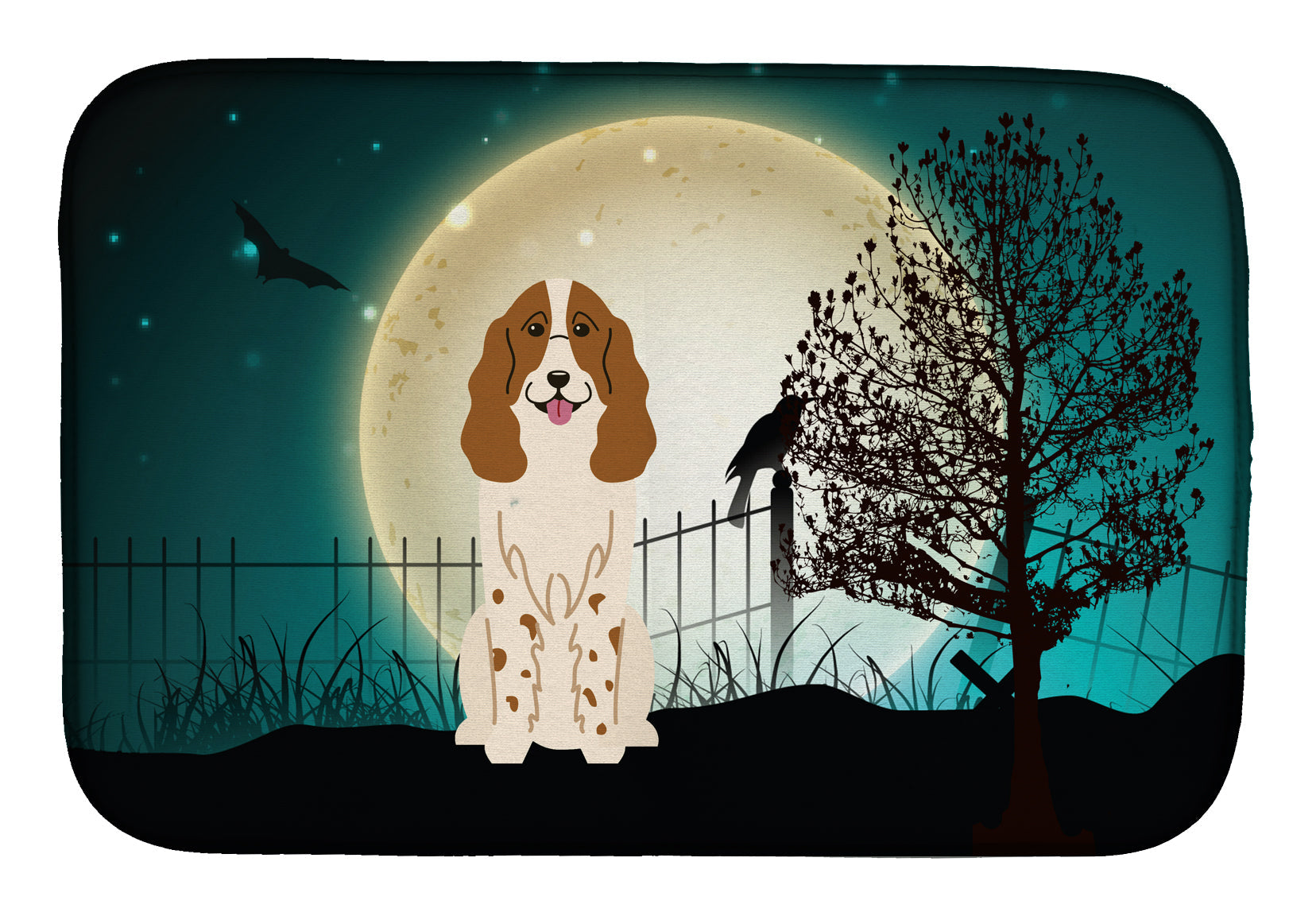 Halloween Scary Russian Spaniel Dish Drying Mat Absorbent Dish Drying Mat Pad for Kitchen Counter Dish Drainer Mat for Countertop, 14 x 21", Multicolor