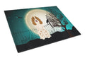 Halloween Scary Russian Spaniel Cutting Board Tempered Glass Kitchen Cutting Surface, Heat Resistant Chopping, Non-Slip Feet, Food Prep & Serving