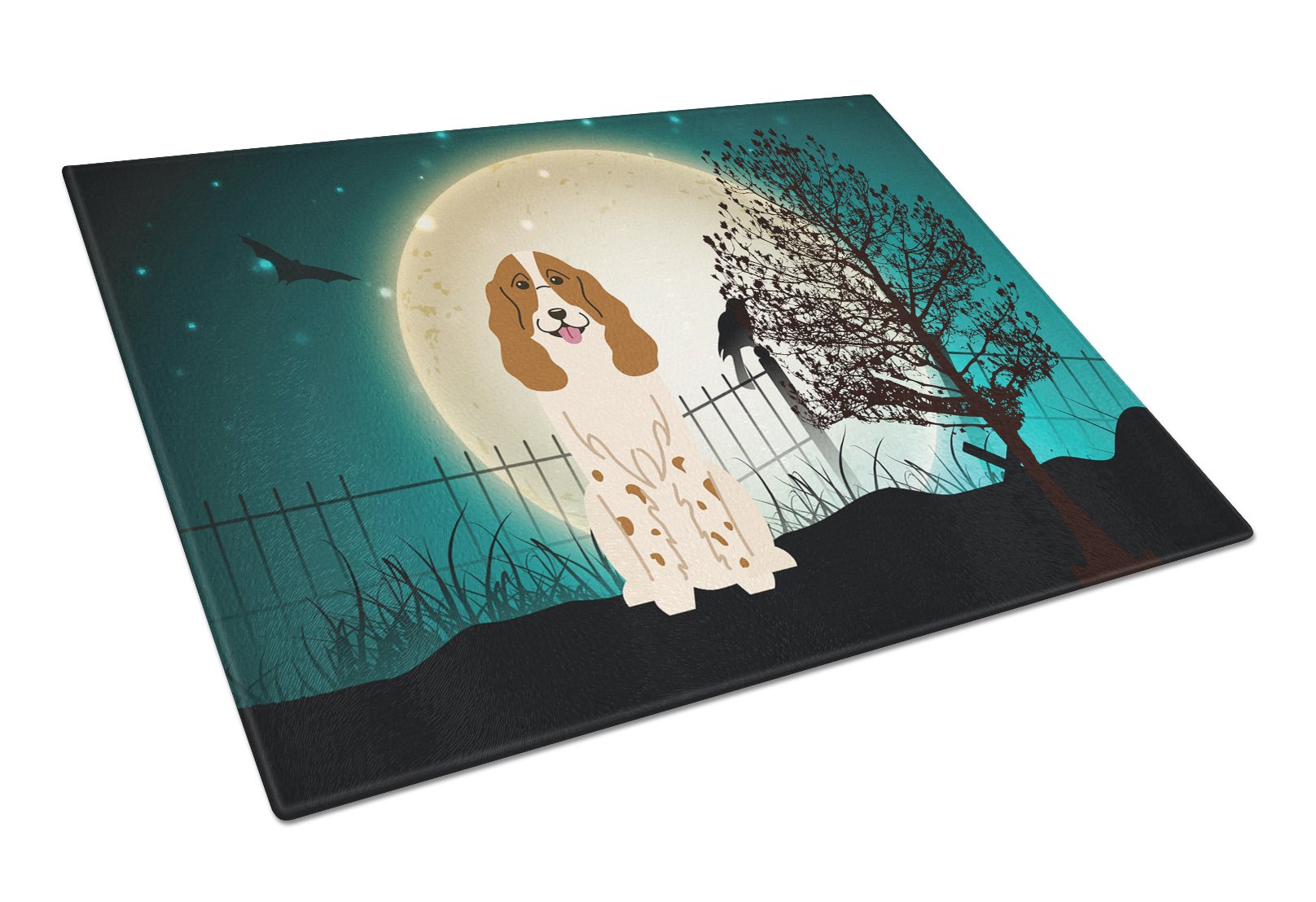 Halloween Scary Russian Spaniel Cutting Board Tempered Glass Kitchen Cutting Surface, Heat Resistant Chopping, Non-Slip Feet, Food Prep & Serving
