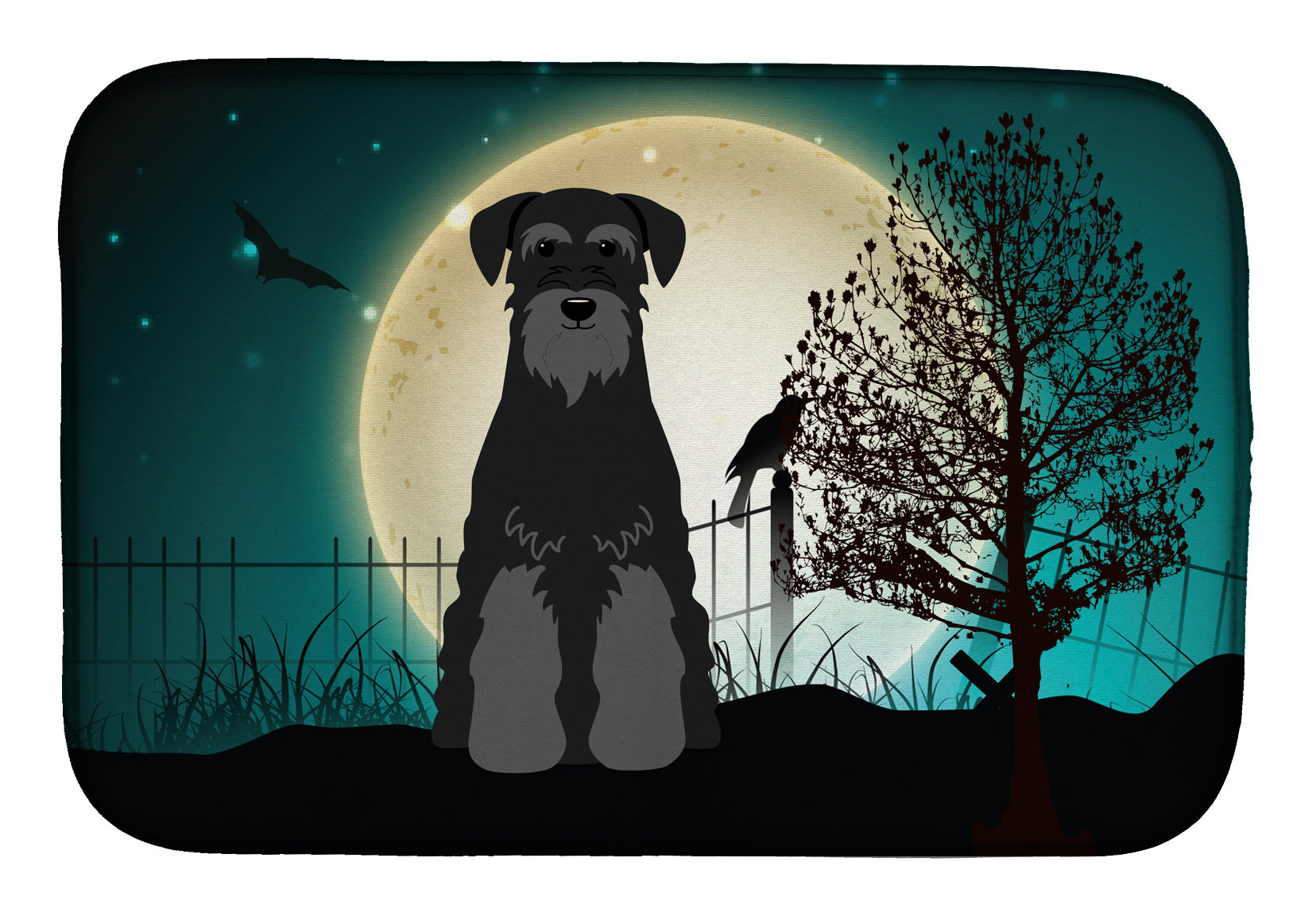 Halloween Scary Standard Schnauzer Black Dish Drying Mat Absorbent Dish Drying Mat Pad for Kitchen Counter Dish Drainer Mat for Countertop, 14 x 21", Multicolor