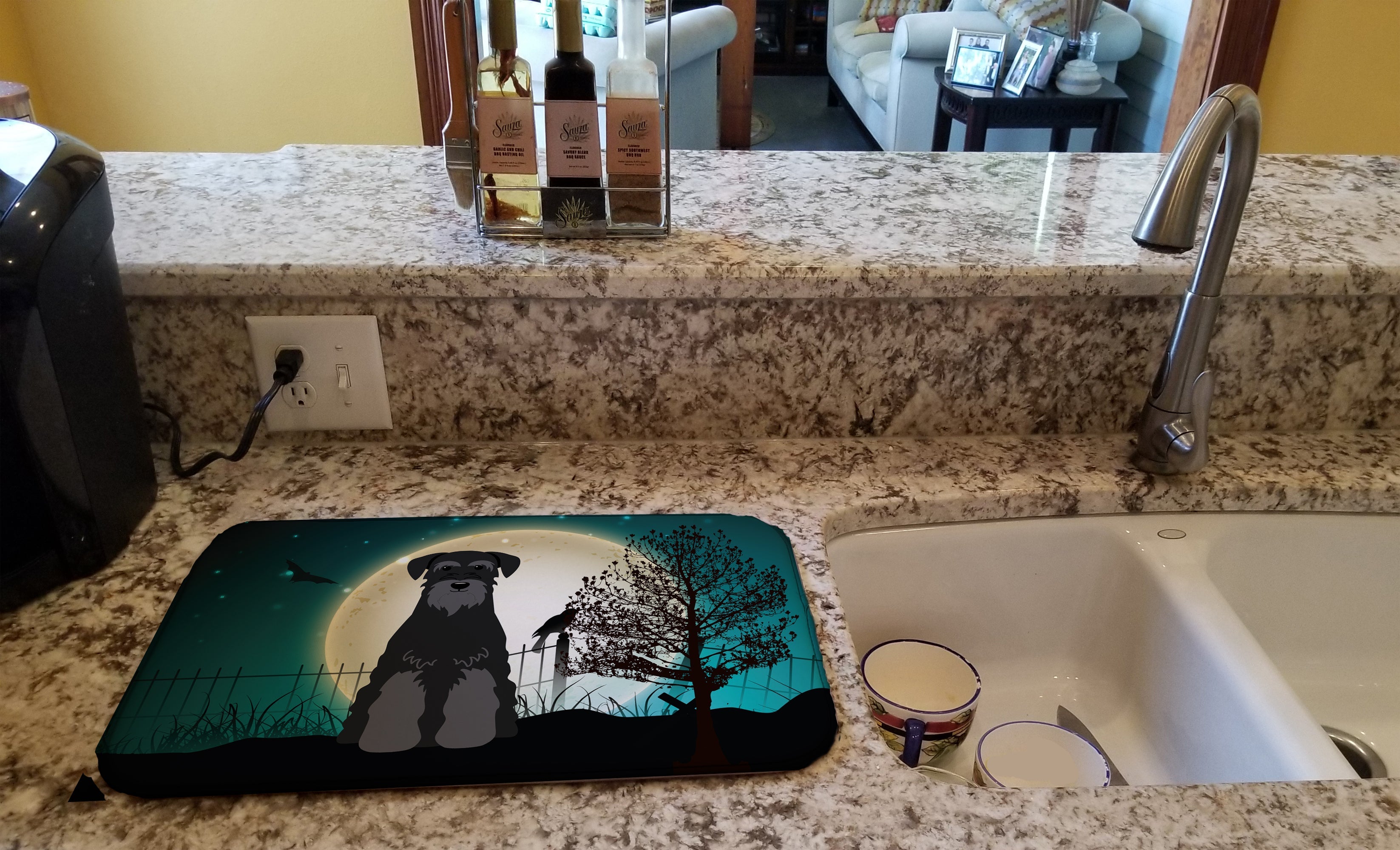 Halloween Scary Standard Schnauzer Black Dish Drying Mat Absorbent Dish Drying Mat Pad for Kitchen Counter Dish Drainer Mat for Countertop, 14 x 21", Multicolor