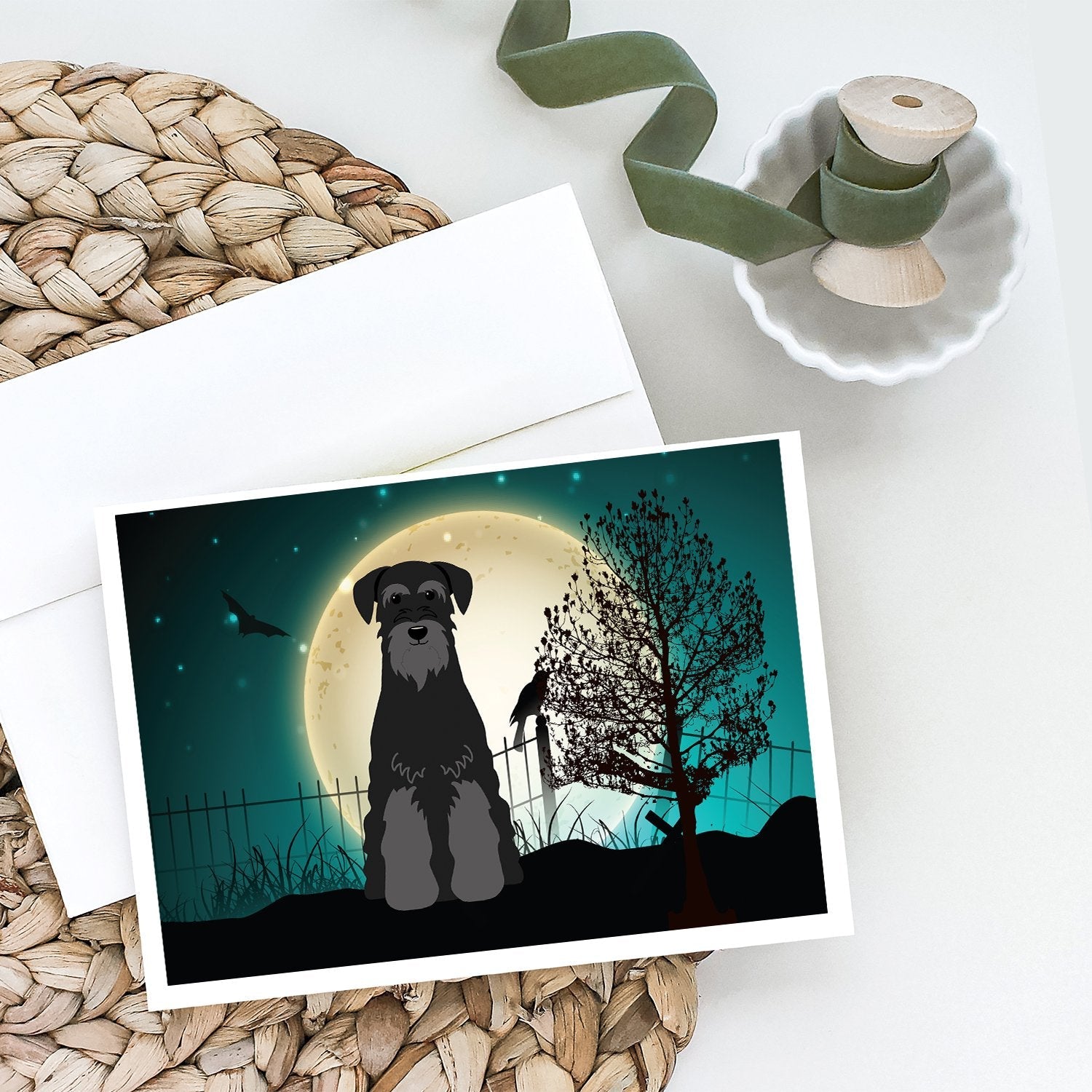 Halloween Scary Standard Schnauzer Black Greeting Cards Pack of 8 Blank Cards with Envelopes Whimsical A7 Size 5x7