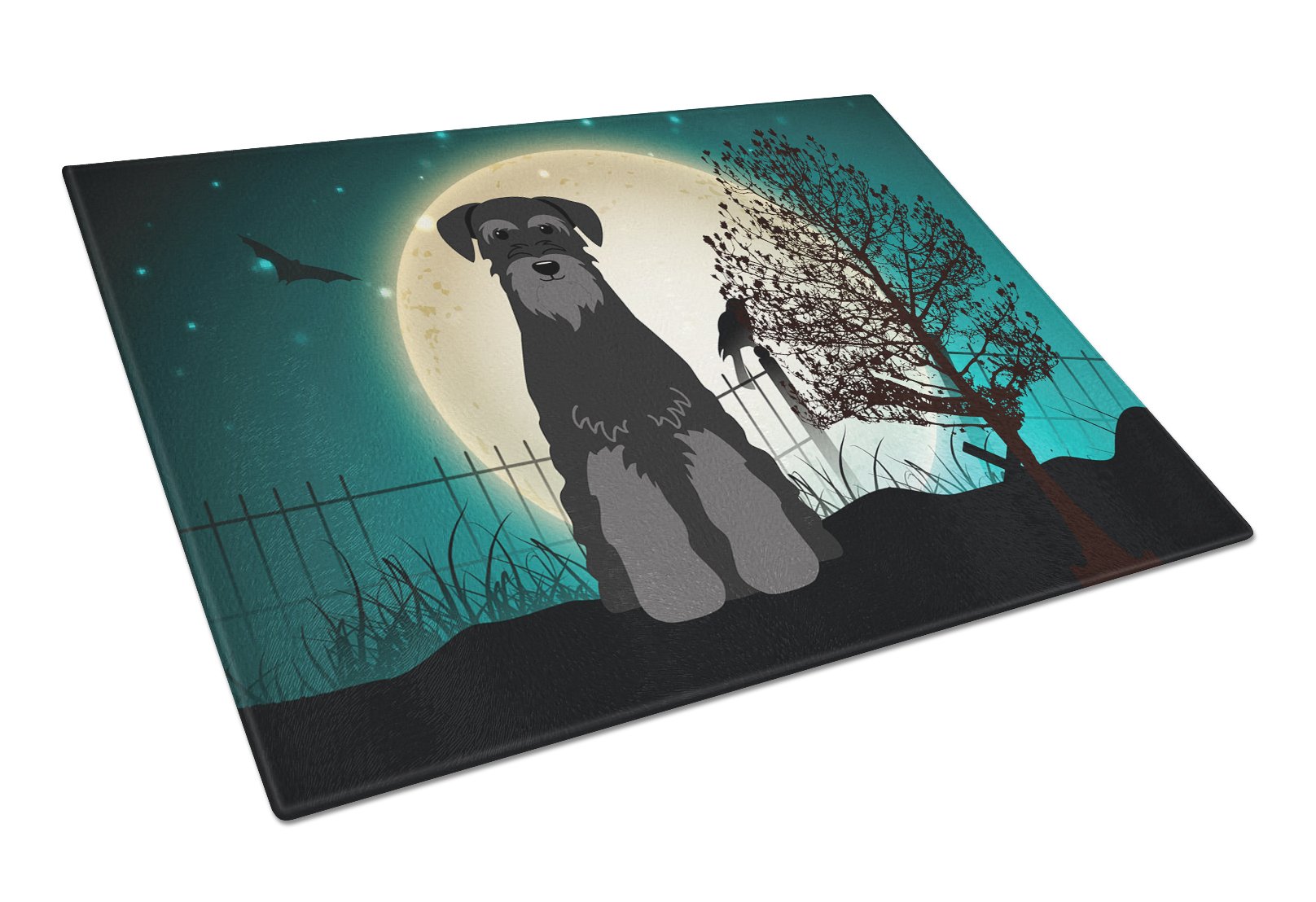 Halloween Scary Standard Schnauzer Black Cutting Board Tempered Glass Kitchen Cutting Surface, Heat Resistant Chopping, Non-Slip Feet, Food Prep & Serving