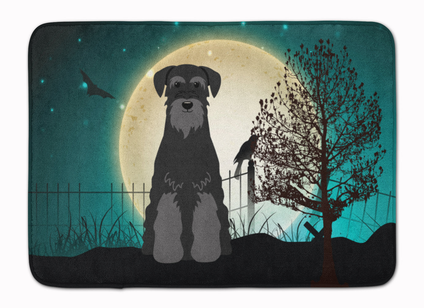 Halloween Scary Standard Schnauzer Black Memory Foam Kitchen Mat Machine Washable Anti-Fatigue Cushion Comfort Bath or Kitchen Rug