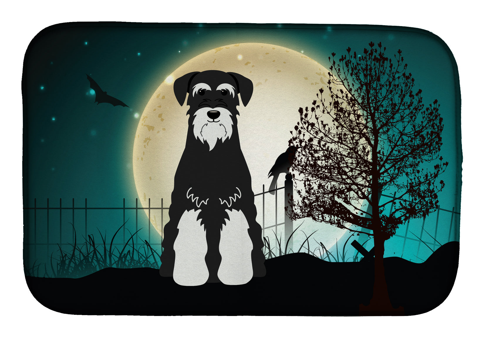 Halloween Scary Standard Schnauzer Salt and Pepper Dish Drying Mat Absorbent Dish Drying Mat Pad for Kitchen Counter Dish Drainer Mat for Countertop, 14 x 21", Multicolor