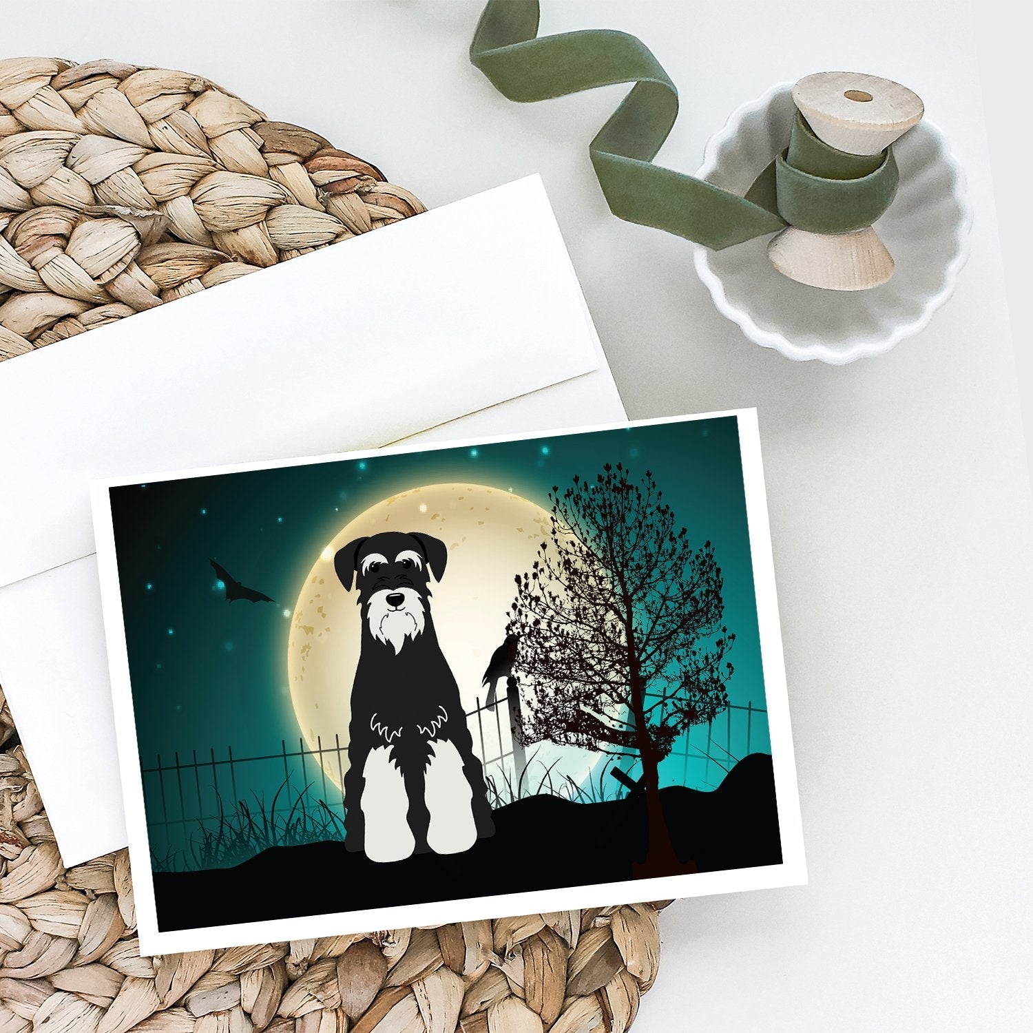 Halloween Scary Standard Schnauzer Salt and Pepper Greeting Cards Pack of 8 Blank Cards with Envelopes Whimsical A7 Size 5x7