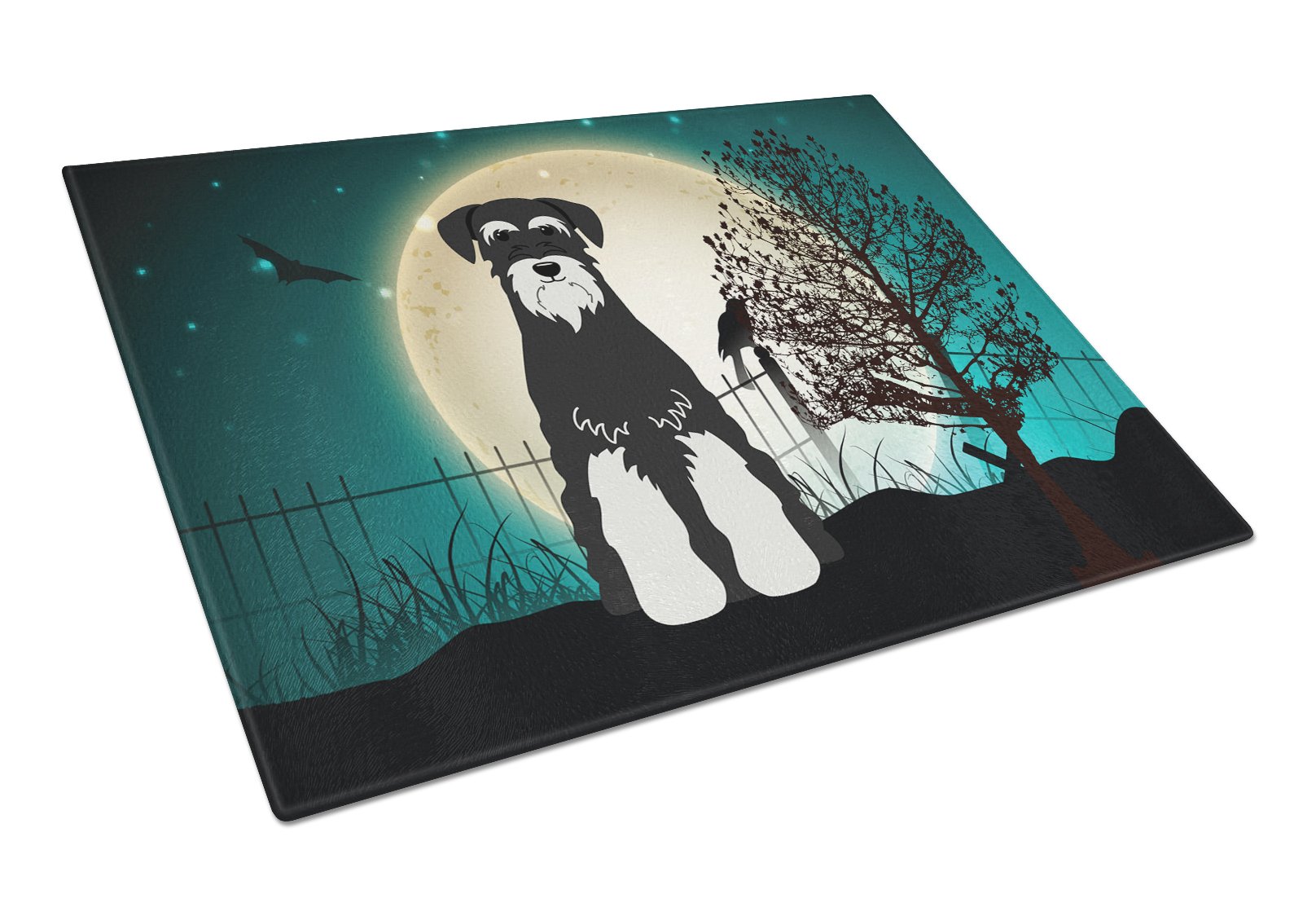 Halloween Scary Standard Schnauzer Salt and Pepper Cutting Board Tempered Glass Kitchen Cutting Surface, Heat Resistant Chopping, Non-Slip Feet, Food Prep & Serving