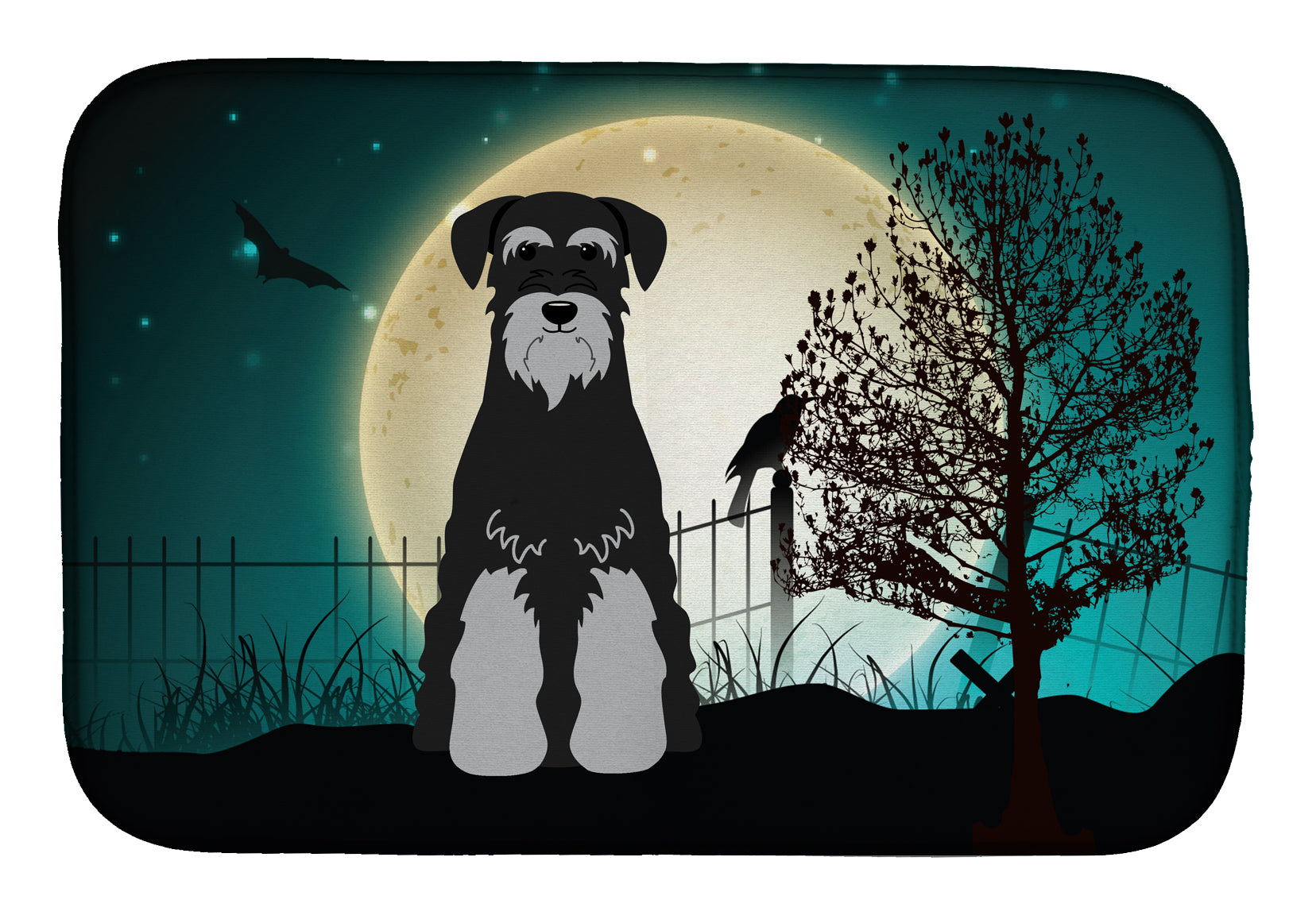 Halloween Scary Standard Schnauzer Black Grey Dish Drying Mat Absorbent Dish Drying Mat Pad for Kitchen Counter Dish Drainer Mat for Countertop, 14 x 21", Multicolor