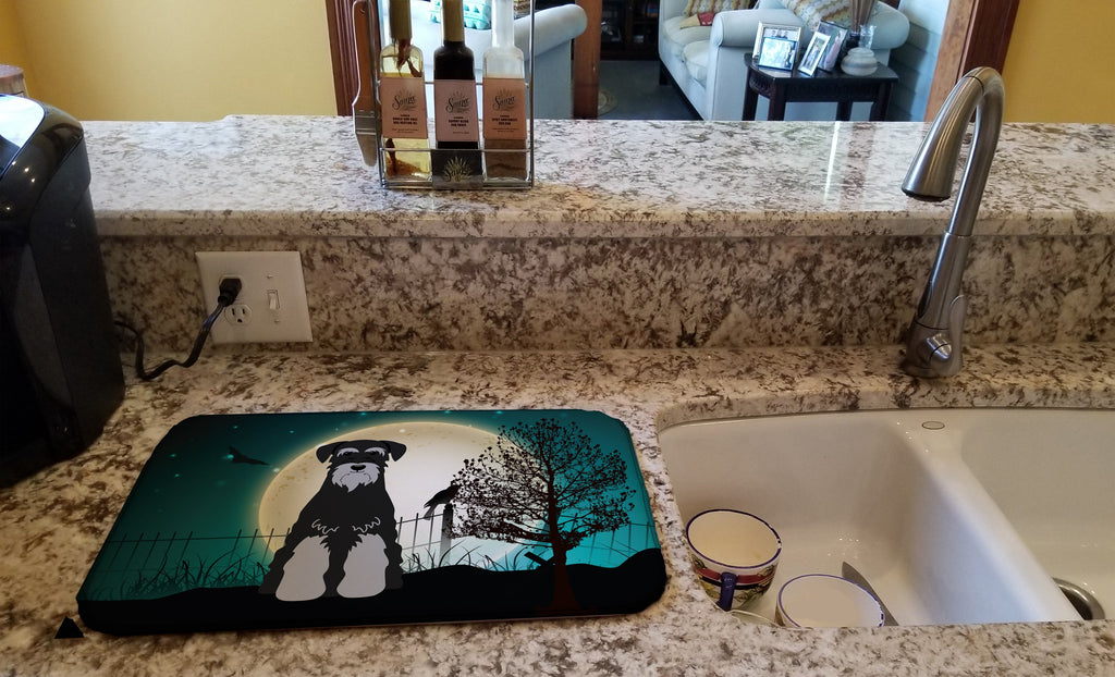 Halloween Scary Standard Schnauzer Black Grey Dish Drying Mat Absorbent Dish Drying Mat Pad for Kitchen Counter Dish Drainer Mat for Countertop, 14 x 21", Multicolor
