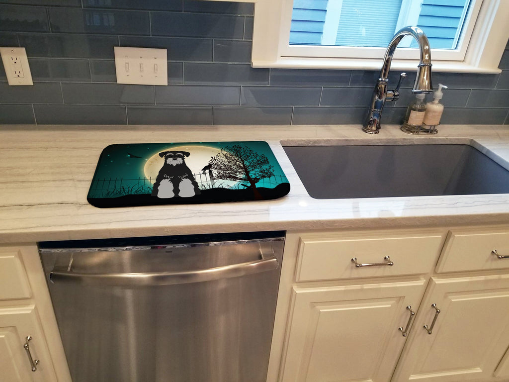 Halloween Scary Standard Schnauzer Black Grey Dish Drying Mat Absorbent Dish Drying Mat Pad for Kitchen Counter Dish Drainer Mat for Countertop, 14 x 21", Multicolor