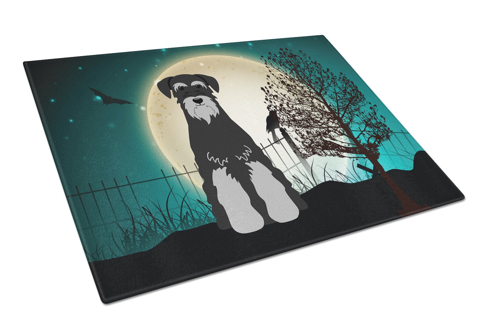 Halloween Scary Standard Schnauzer Black Grey Cutting Board Tempered Glass Kitchen Cutting Surface, Heat Resistant Chopping, Non-Slip Feet, Food Prep & Serving