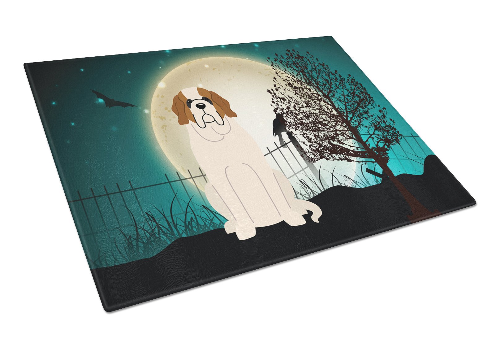 Halloween Scary Saint Bernard Cutting Board Tempered Glass Kitchen Cutting Surface, Heat Resistant Chopping, Non-Slip Feet, Food Prep & Serving