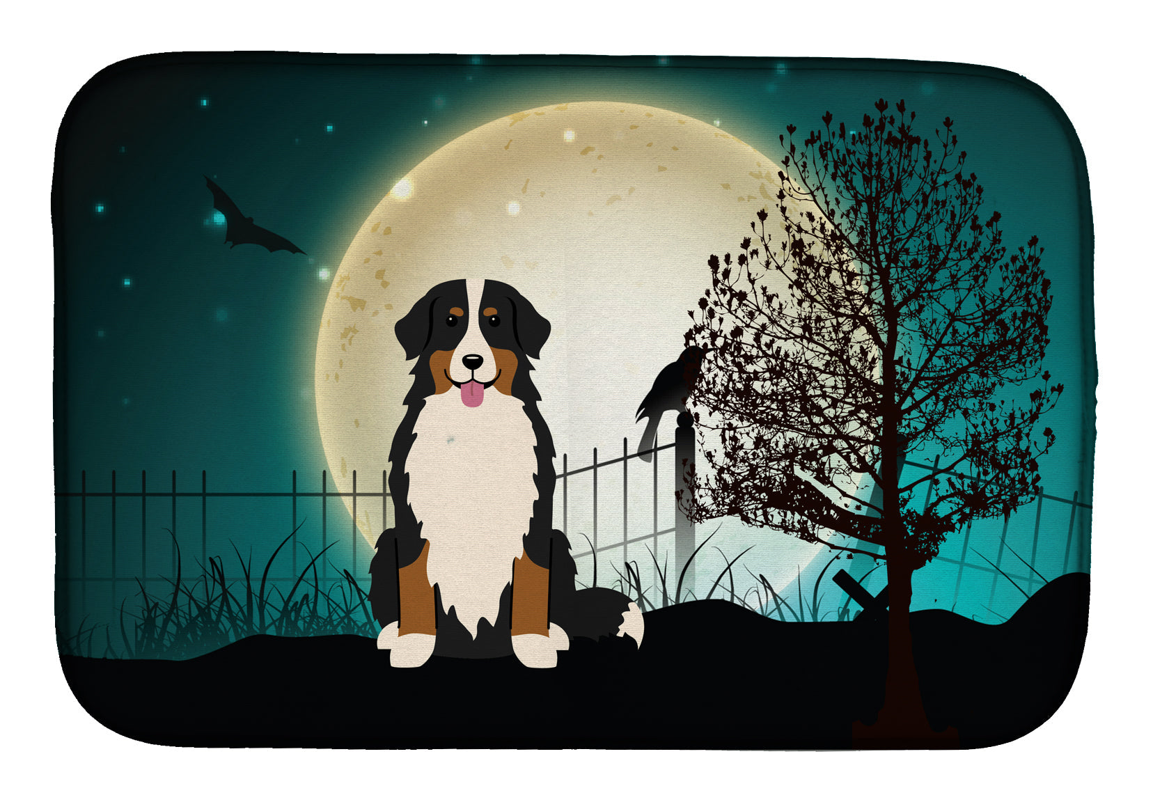 Halloween Scary Bernese Mountain Dog Dish Drying Mat Absorbent Dish Drying Mat Pad for Kitchen Counter Dish Drainer Mat for Countertop, 14 x 21", Multicolor