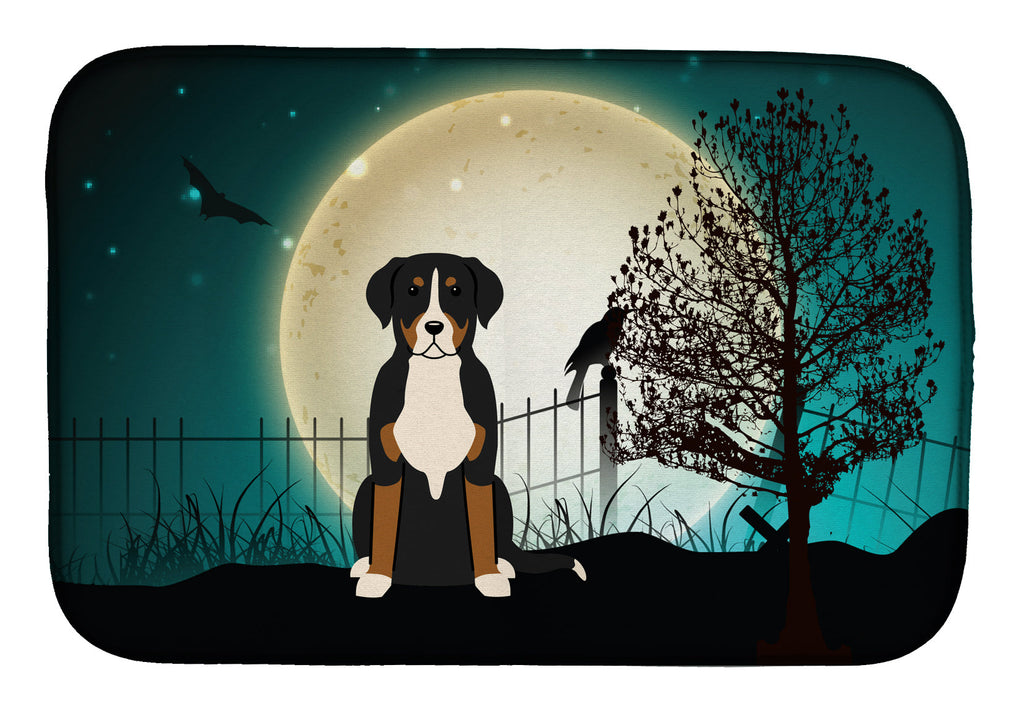 Halloween Scary Greater Swiss Mountain Dog Dish Drying Mat Absorbent Dish Drying Mat Pad for Kitchen Counter Dish Drainer Mat for Countertop, 14 x 21", Multicolor