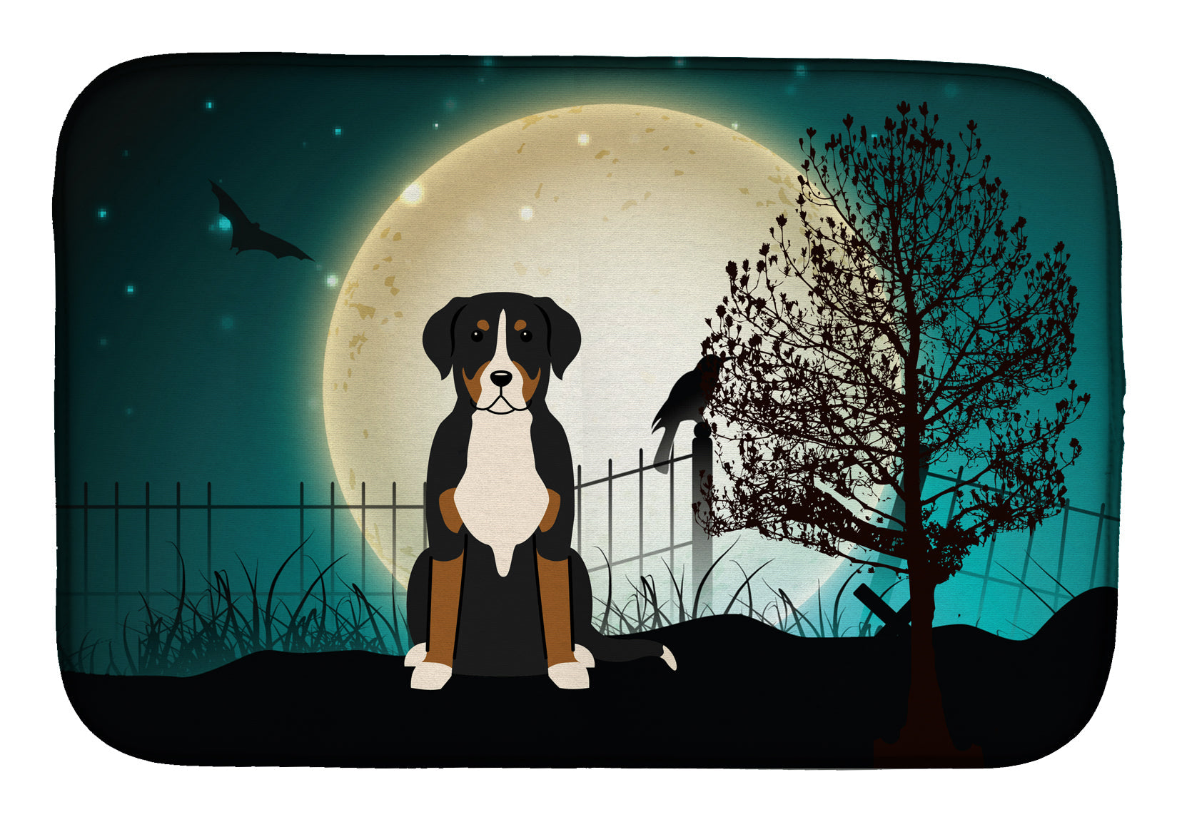 Halloween Scary Greater Swiss Mountain Dog Dish Drying Mat Absorbent Dish Drying Mat Pad for Kitchen Counter Dish Drainer Mat for Countertop, 14 x 21", Multicolor