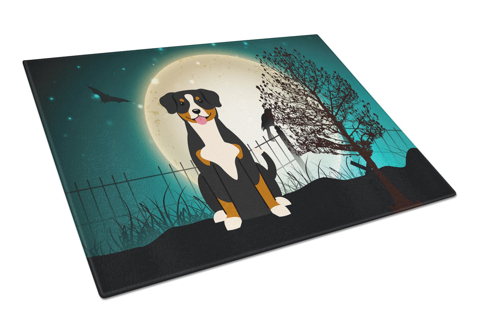 Halloween Scary Entlebucher Cutting Board Tempered Glass Kitchen Cutting Surface, Heat Resistant Chopping, Non-Slip Feet, Food Prep & Serving