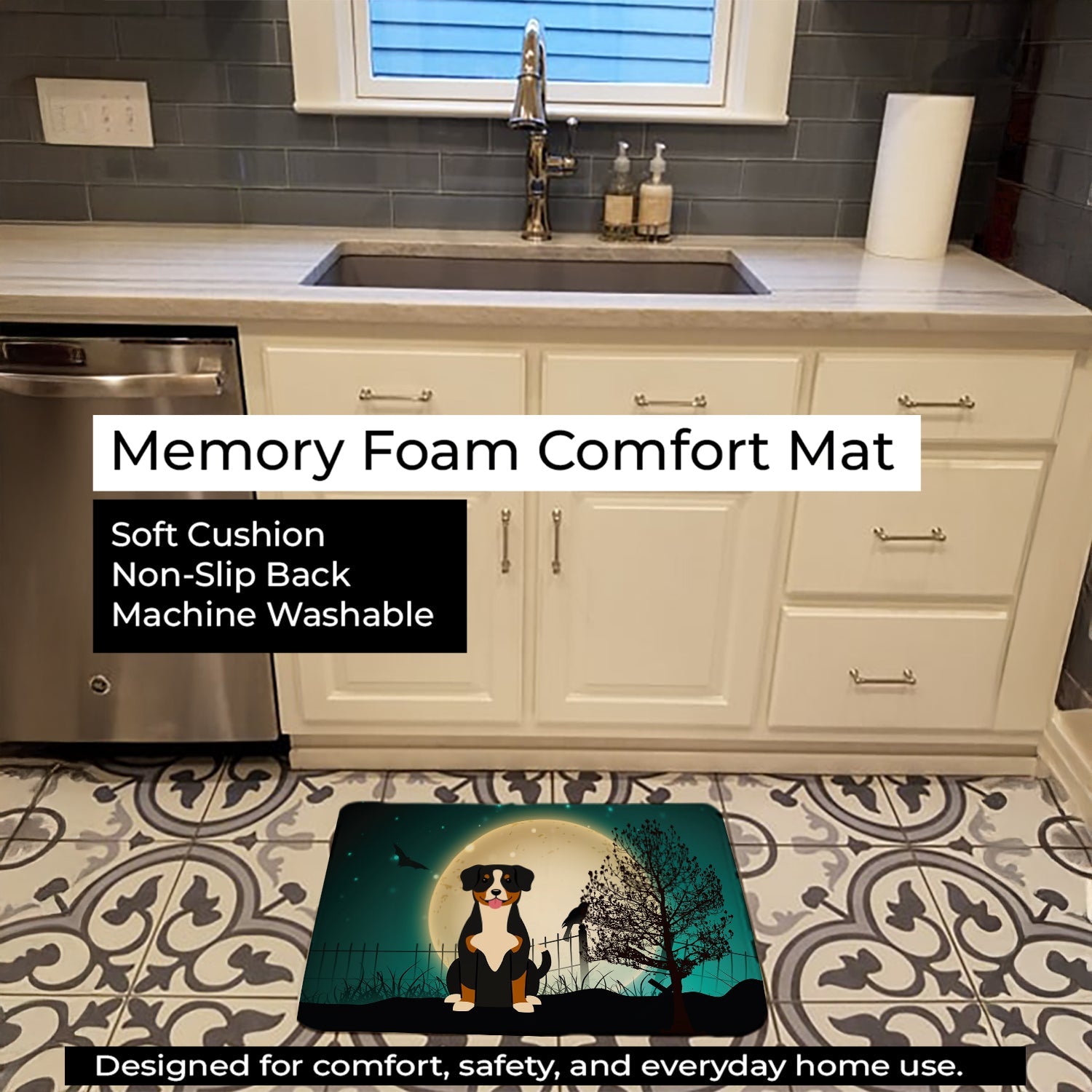Halloween Scary Entlebucher Memory Foam Kitchen Mat Machine Washable Anti-Fatigue Cushion Comfort Bath or Kitchen Rug