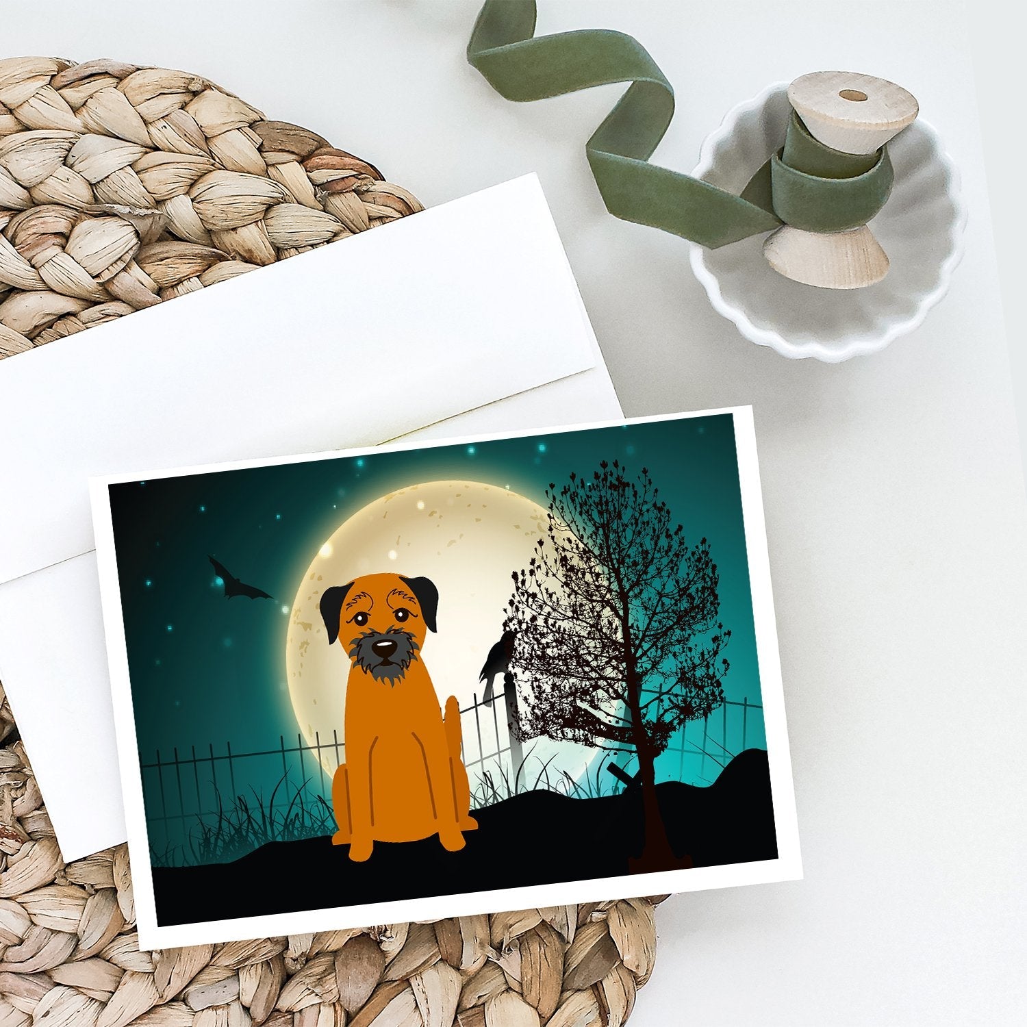 Halloween Scary Border Terrier Greeting Cards Pack of 8 Blank Cards with Envelopes Whimsical A7 Size 5x7
