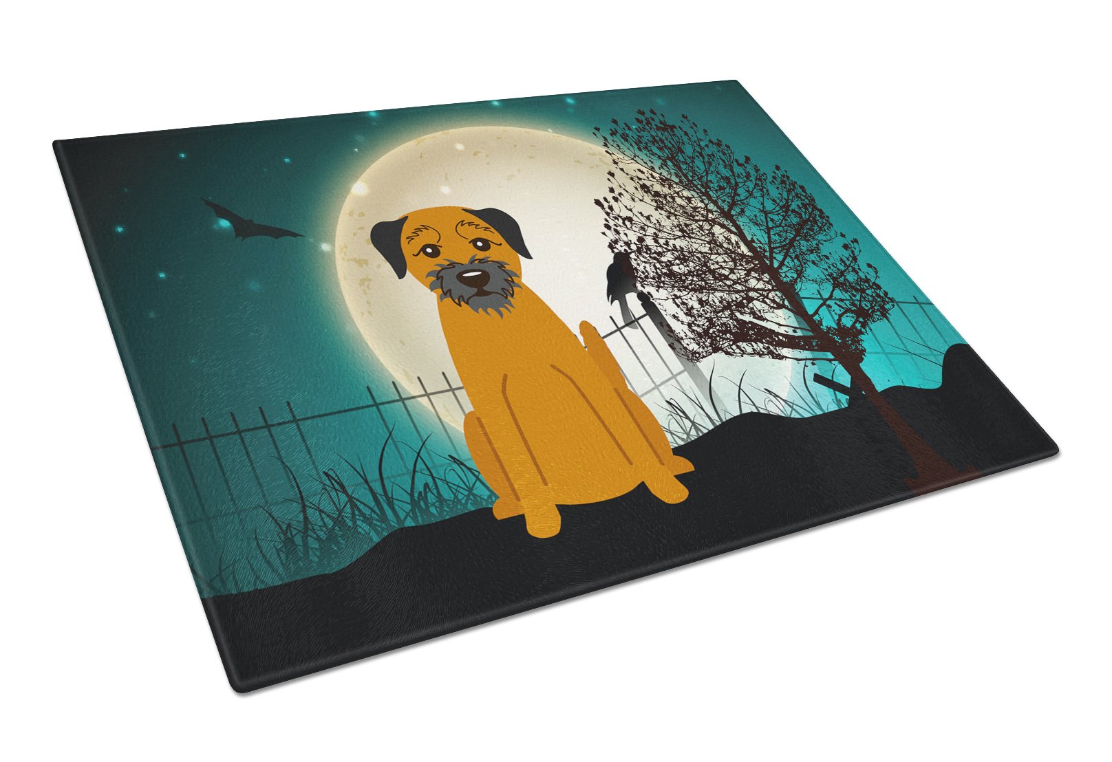 Halloween Scary Border Terrier Cutting Board Tempered Glass Kitchen Cutting Surface, Heat Resistant Chopping, Non-Slip Feet, Food Prep & Serving