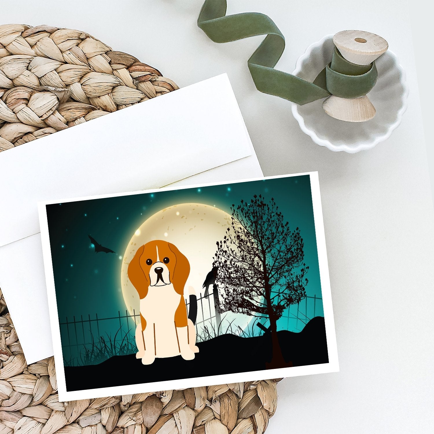 Halloween Scary Beagle Tricolor Greeting Cards Pack of 8 Blank Cards with Envelopes Whimsical A7 Size 5x7