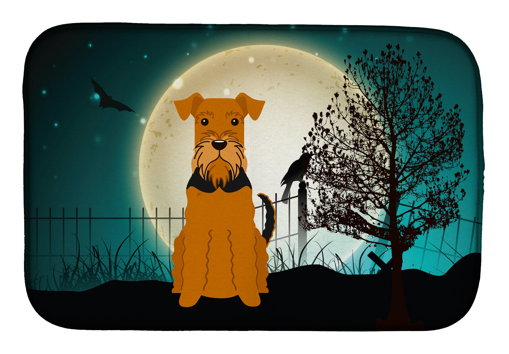 Halloween Scary Airedale Dish Drying Mat Absorbent Dish Drying Mat Pad for Kitchen Counter Dish Drainer Mat for Countertop, 14 x 21", Multicolor