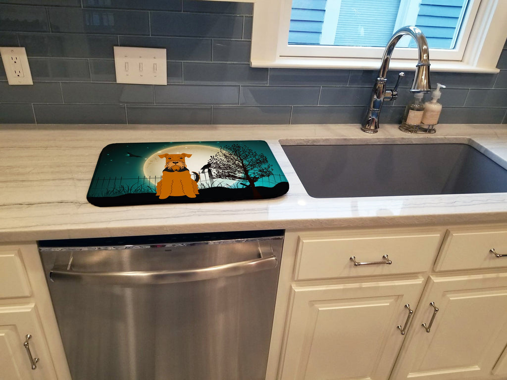 Halloween Scary Airedale Dish Drying Mat Absorbent Dish Drying Mat Pad for Kitchen Counter Dish Drainer Mat for Countertop, 14 x 21", Multicolor