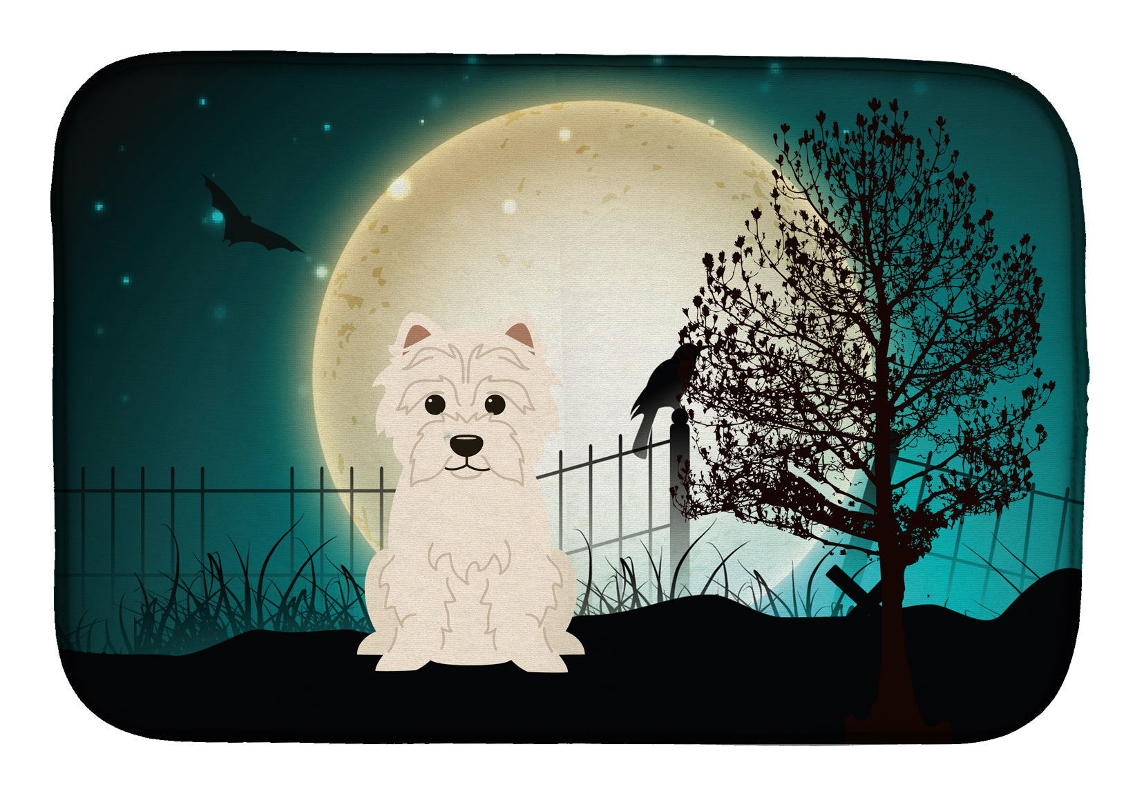 Halloween Scary Westie Dish Drying Mat Absorbent Dish Drying Mat Pad for Kitchen Counter Dish Drainer Mat for Countertop, 14 x 21", Multicolor