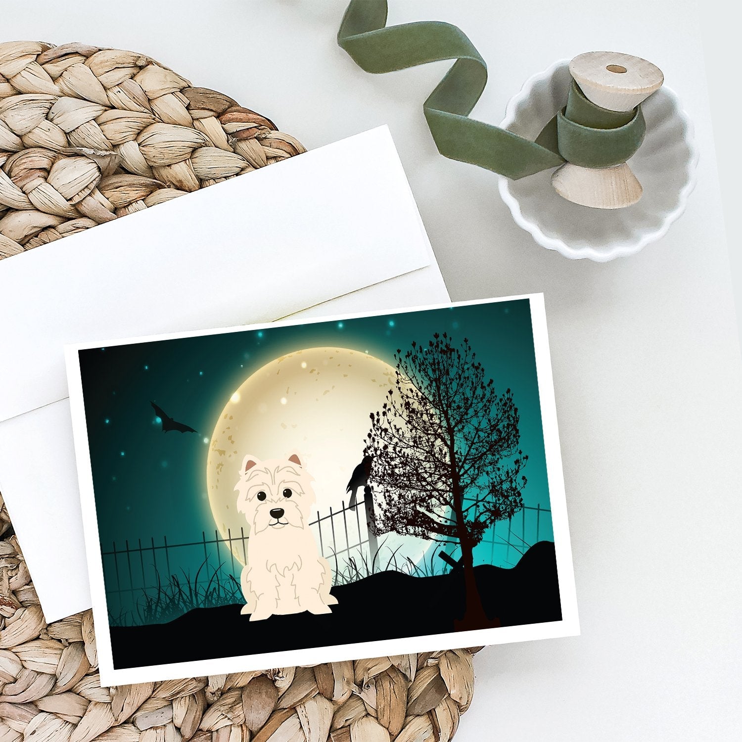 Halloween Scary Westie Greeting Cards Pack of 8 Blank Cards with Envelopes Whimsical A7 Size 5x7