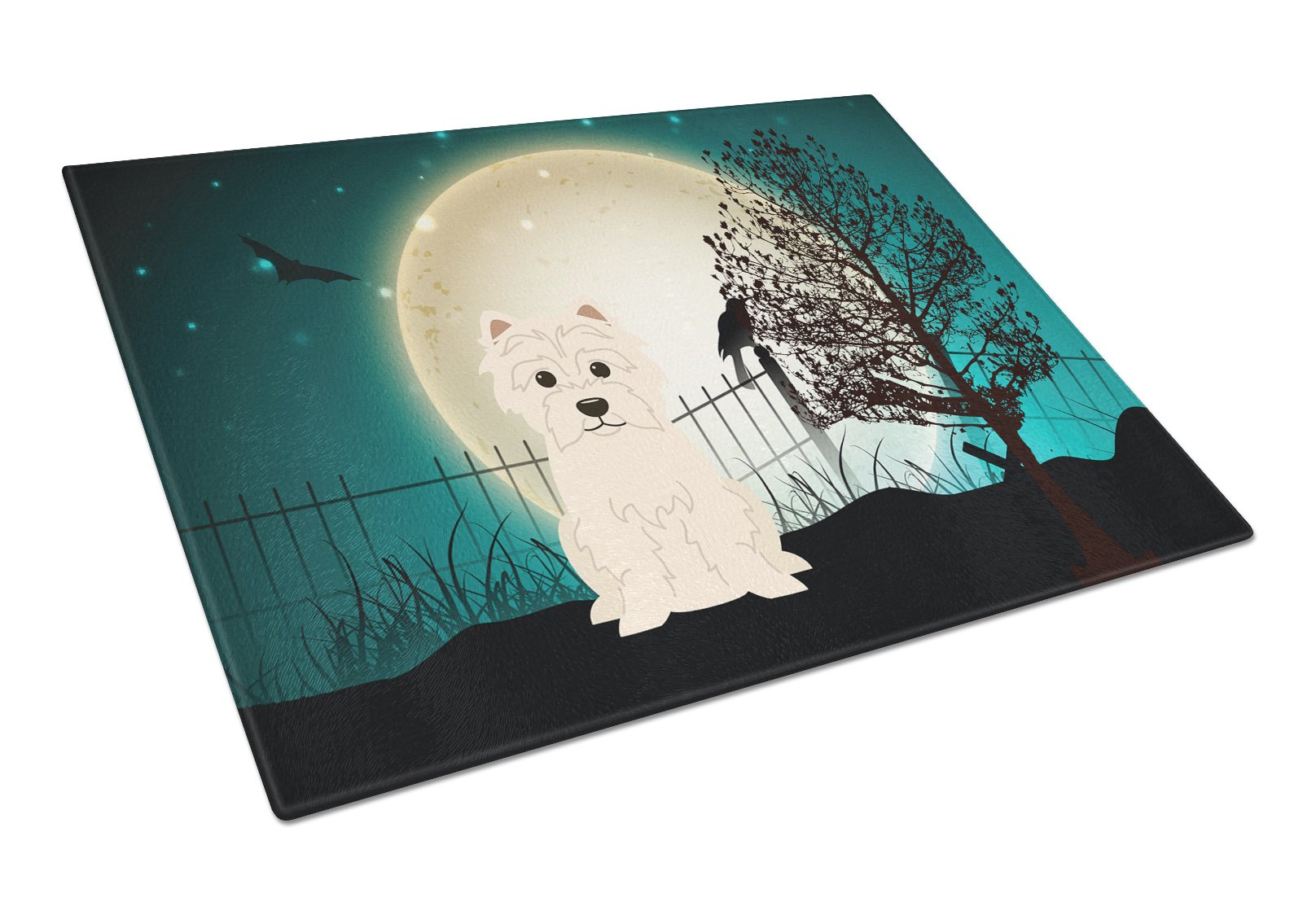 Halloween Scary Westie Cutting Board Tempered Glass Kitchen Cutting Surface, Heat Resistant Chopping, Non-Slip Feet, Food Prep & Serving