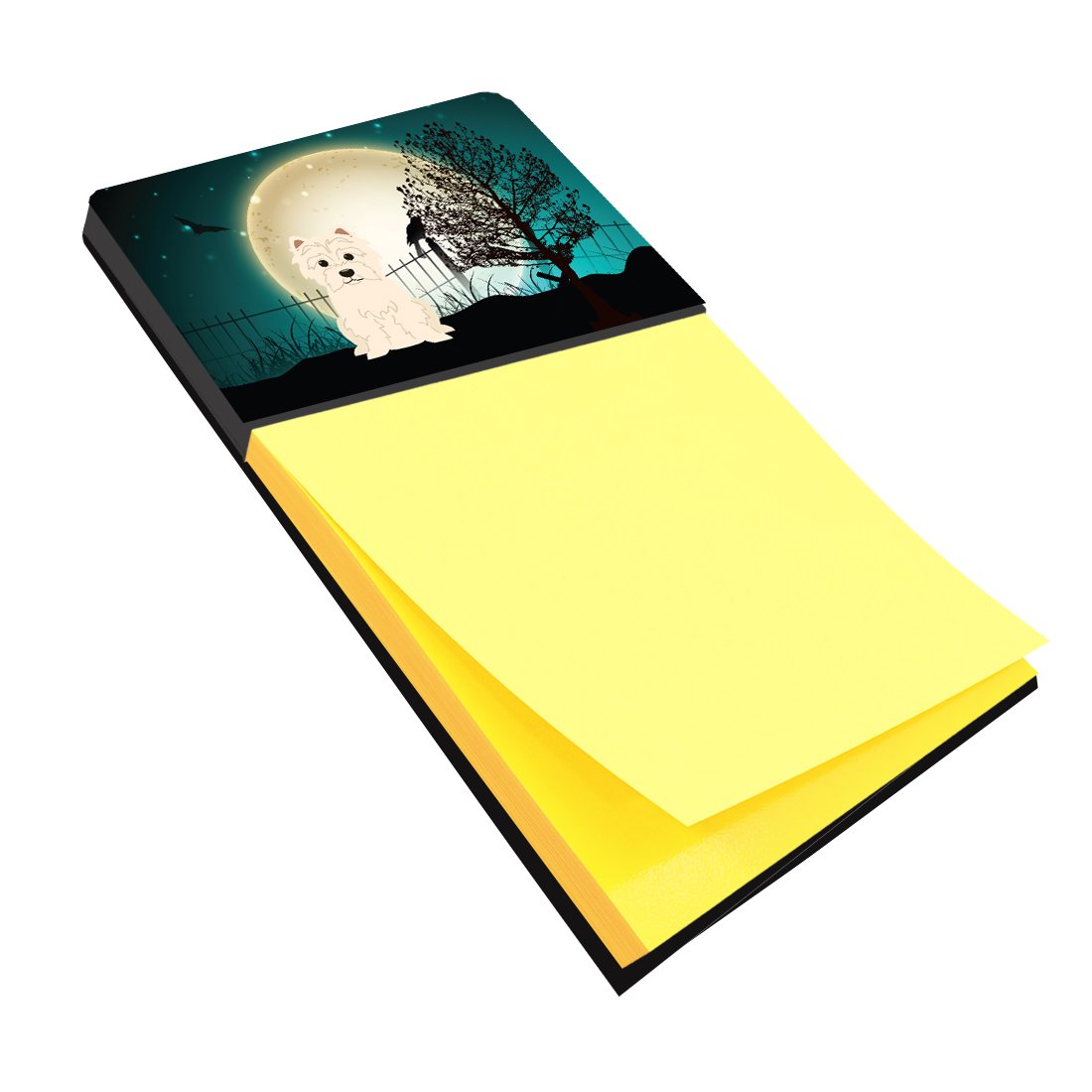 Halloween Scary Westie Watercolor Sticky Note Holder Refillable Dispenser Desk Accessory 3x3 Pad Gift