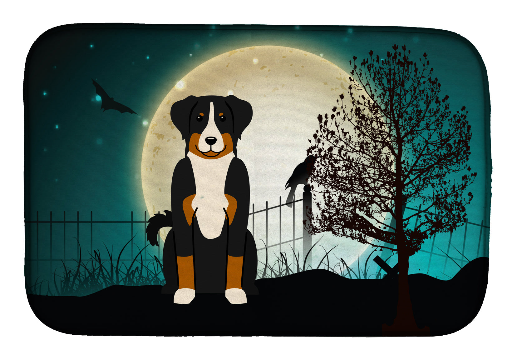 Halloween Scary Appenzeller Sennenhund Dish Drying Mat Absorbent Dish Drying Mat Pad for Kitchen Counter Dish Drainer Mat for Countertop, 14 x 21", Multicolor