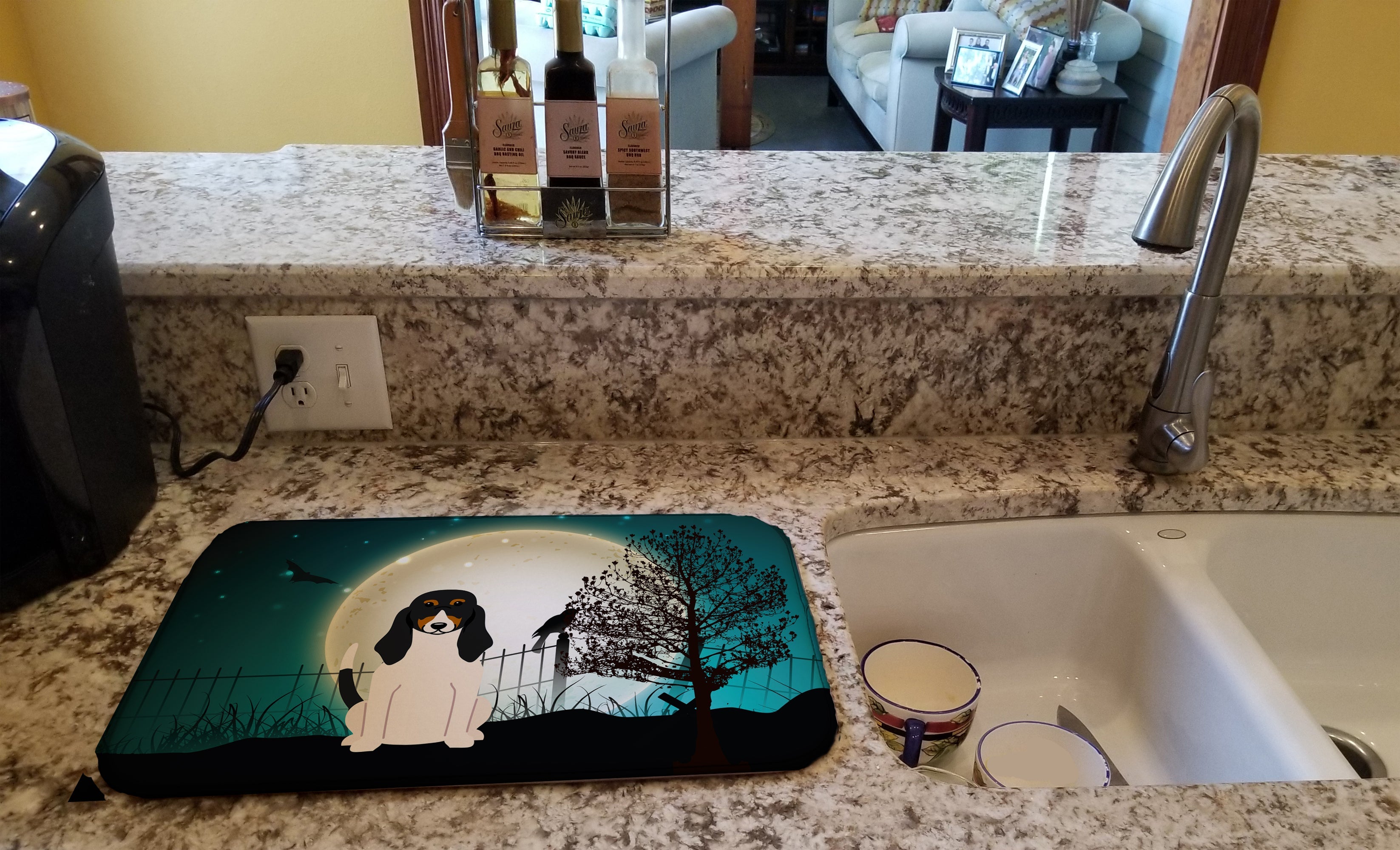 Halloween Scary Swiss Hound Dish Drying Mat Absorbent Dish Drying Mat Pad for Kitchen Counter Dish Drainer Mat for Countertop, 14 x 21", Multicolor