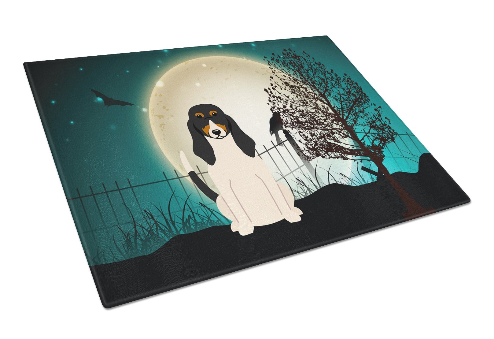 Halloween Scary Swiss Hound Cutting Board Tempered Glass Kitchen Cutting Surface, Heat Resistant Chopping, Non-Slip Feet, Food Prep & Serving