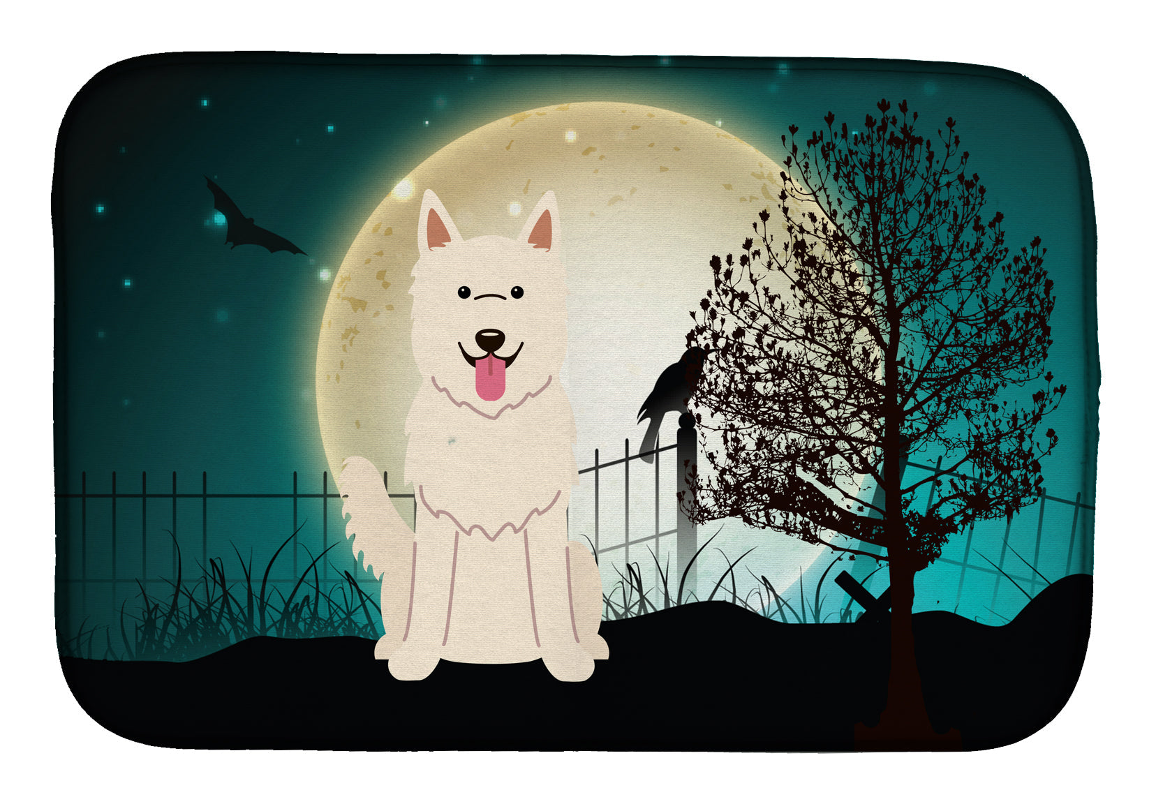 Halloween Scary White German Shepherd Dish Drying Mat Absorbent Dish Drying Mat Pad for Kitchen Counter Dish Drainer Mat for Countertop, 14 x 21", Multicolor