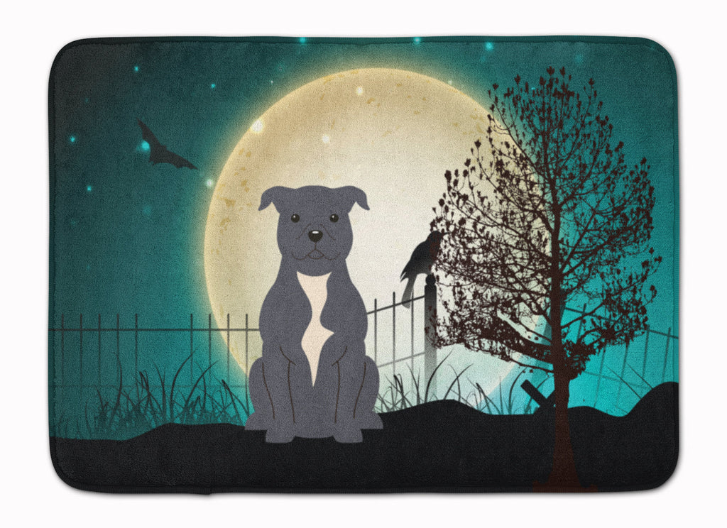 Halloween Scary Staffordshire Bull Terrier Blue Memory Foam Kitchen Mat Machine Washable Anti-Fatigue Cushion Comfort Bath or Kitchen Rug