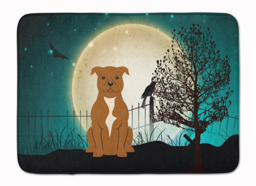 Halloween Scary Staffordshire Bull Terrier Brown Memory Foam Kitchen Mat Machine Washable Anti-Fatigue Cushion Comfort Bath or Kitchen Rug