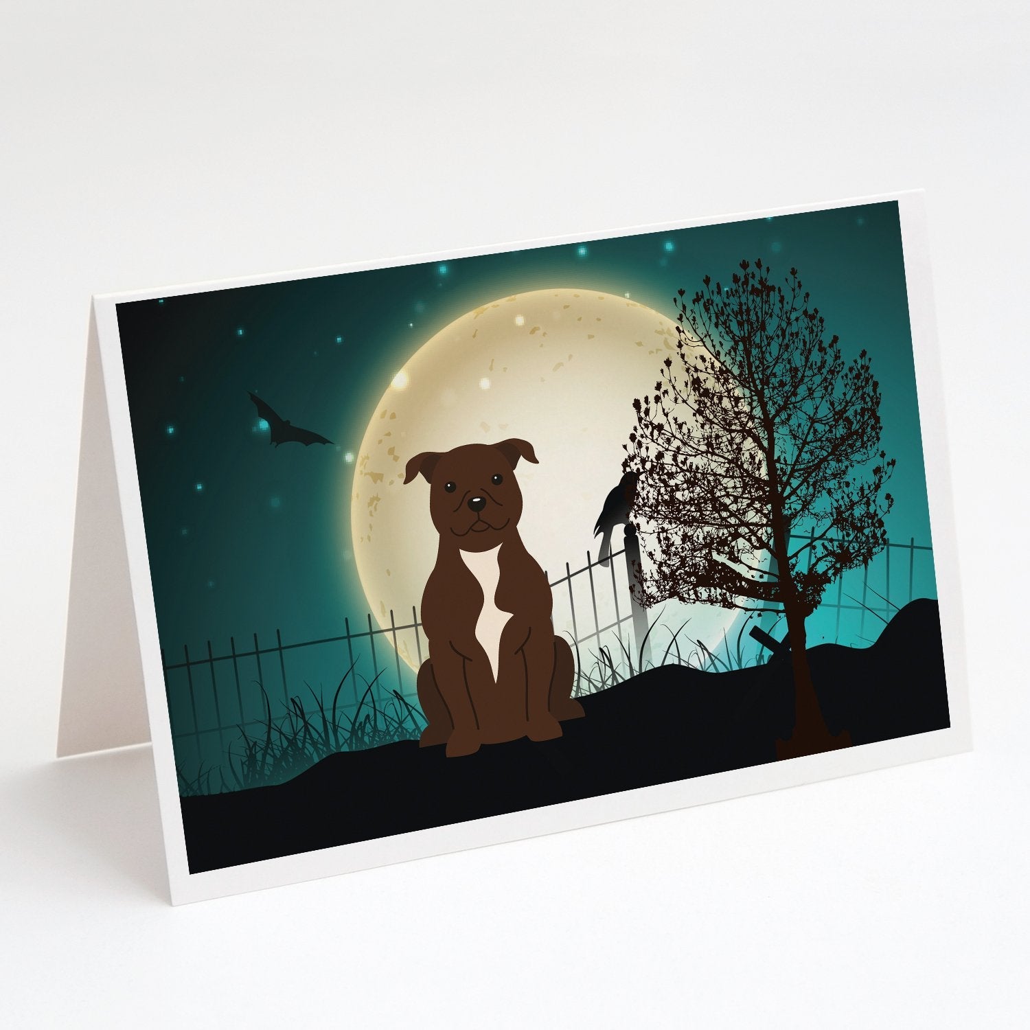 Halloween Scary Staffordshire Bull Terrier Chocolate Greeting Cards Pack of 8 Blank Cards with Envelopes Whimsical A7 Size 5x7