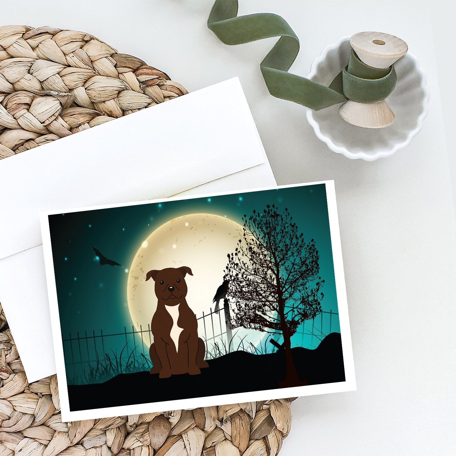 Halloween Scary Staffordshire Bull Terrier Chocolate Greeting Cards Pack of 8 Blank Cards with Envelopes Whimsical A7 Size 5x7