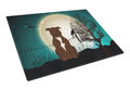 Halloween Scary Staffordshire Bull Terrier Chocolate Cutting Board Tempered Glass Kitchen Cutting Surface, Heat Resistant Chopping, Non-Slip Feet, Food Prep & Serving