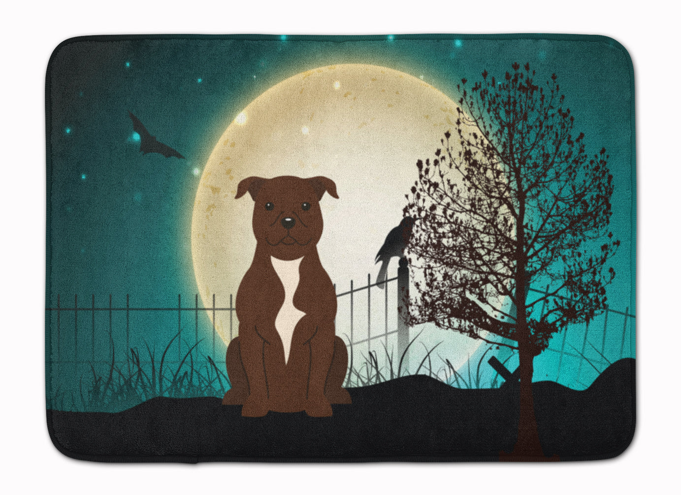Halloween Scary Staffordshire Bull Terrier Chocolate Memory Foam Kitchen Mat Machine Washable Anti-Fatigue Cushion Comfort Bath or Kitchen Rug