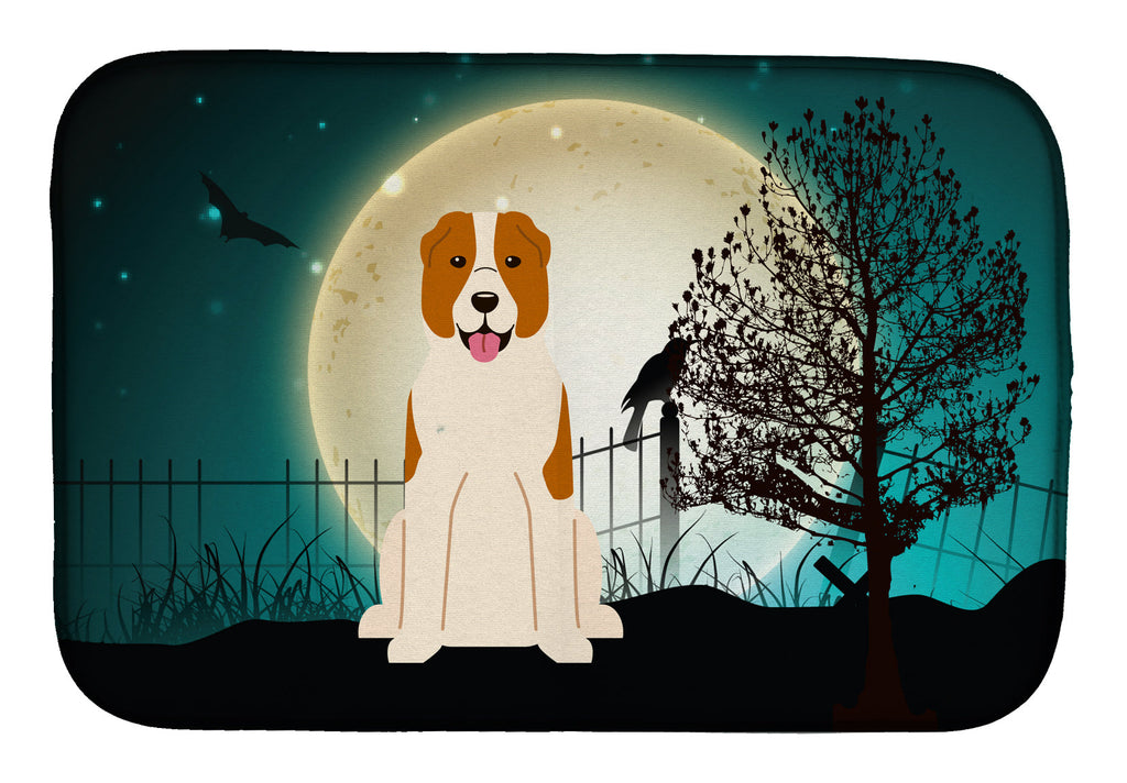 Halloween Scary Central Asian Shepherd Dog Dish Drying Mat Absorbent Dish Drying Mat Pad for Kitchen Counter Dish Drainer Mat for Countertop, 14 x 21", Multicolor