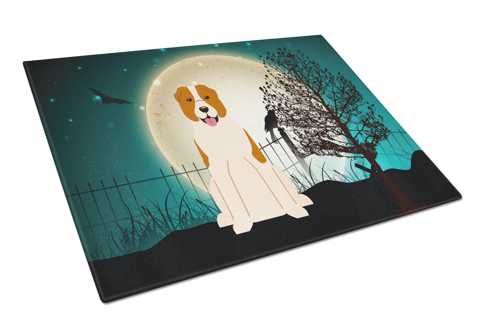 Halloween Scary Central Asian Shepherd Dog Cutting Board Tempered Glass Kitchen Cutting Surface, Heat Resistant Chopping, Non-Slip Feet, Food Prep & Serving