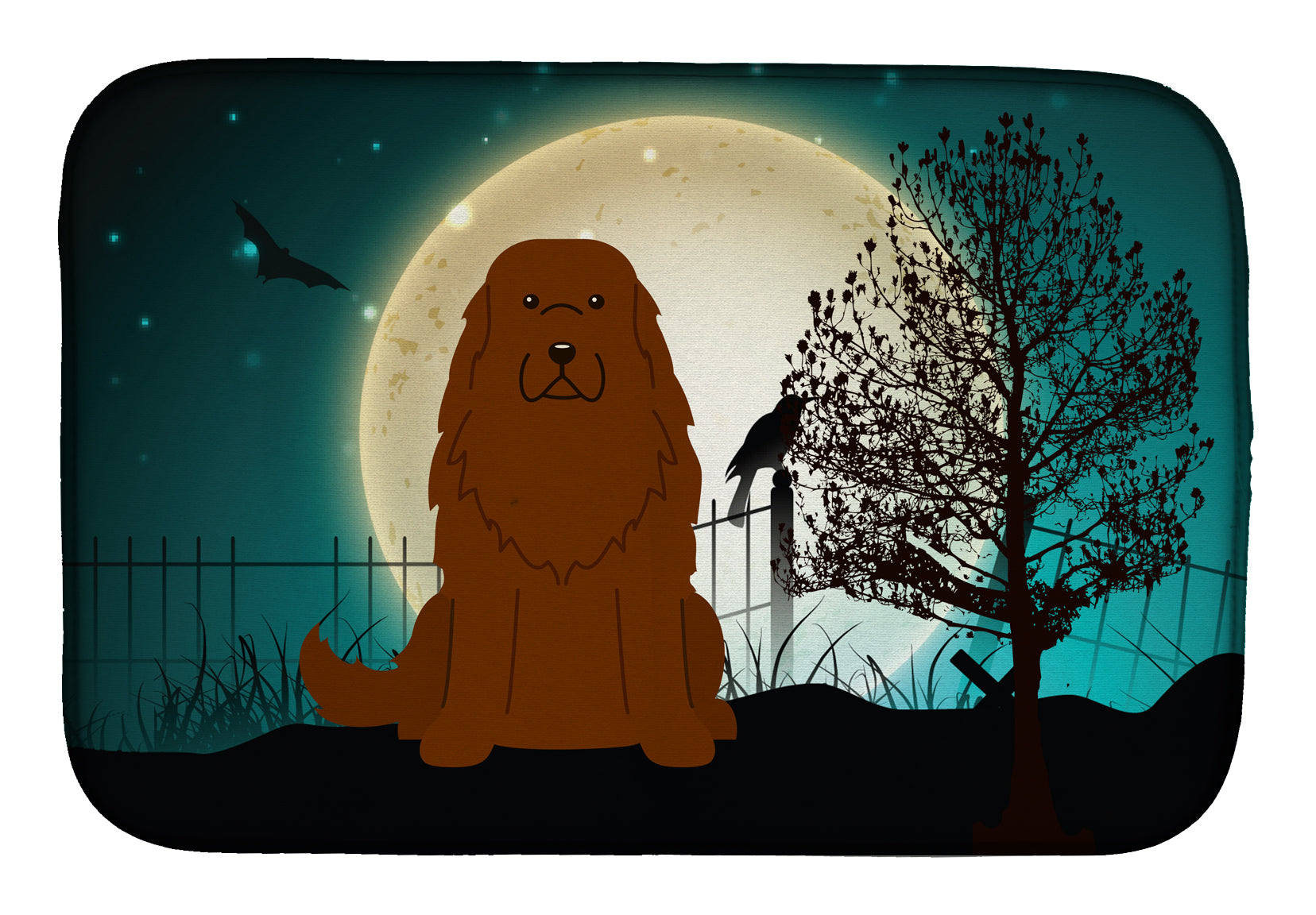 Halloween Scary Caucasian Shepherd Dog Dish Drying Mat Absorbent Dish Drying Mat Pad for Kitchen Counter Dish Drainer Mat for Countertop, 14 x 21", Multicolor