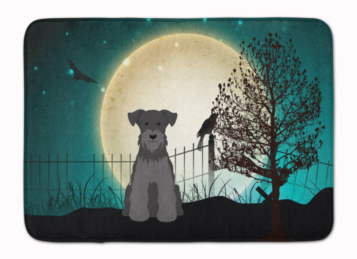 Halloween Scary Miniature Schnauzer Black Memory Foam Kitchen Mat Machine Washable Anti-Fatigue Cushion Comfort Bath or Kitchen Rug